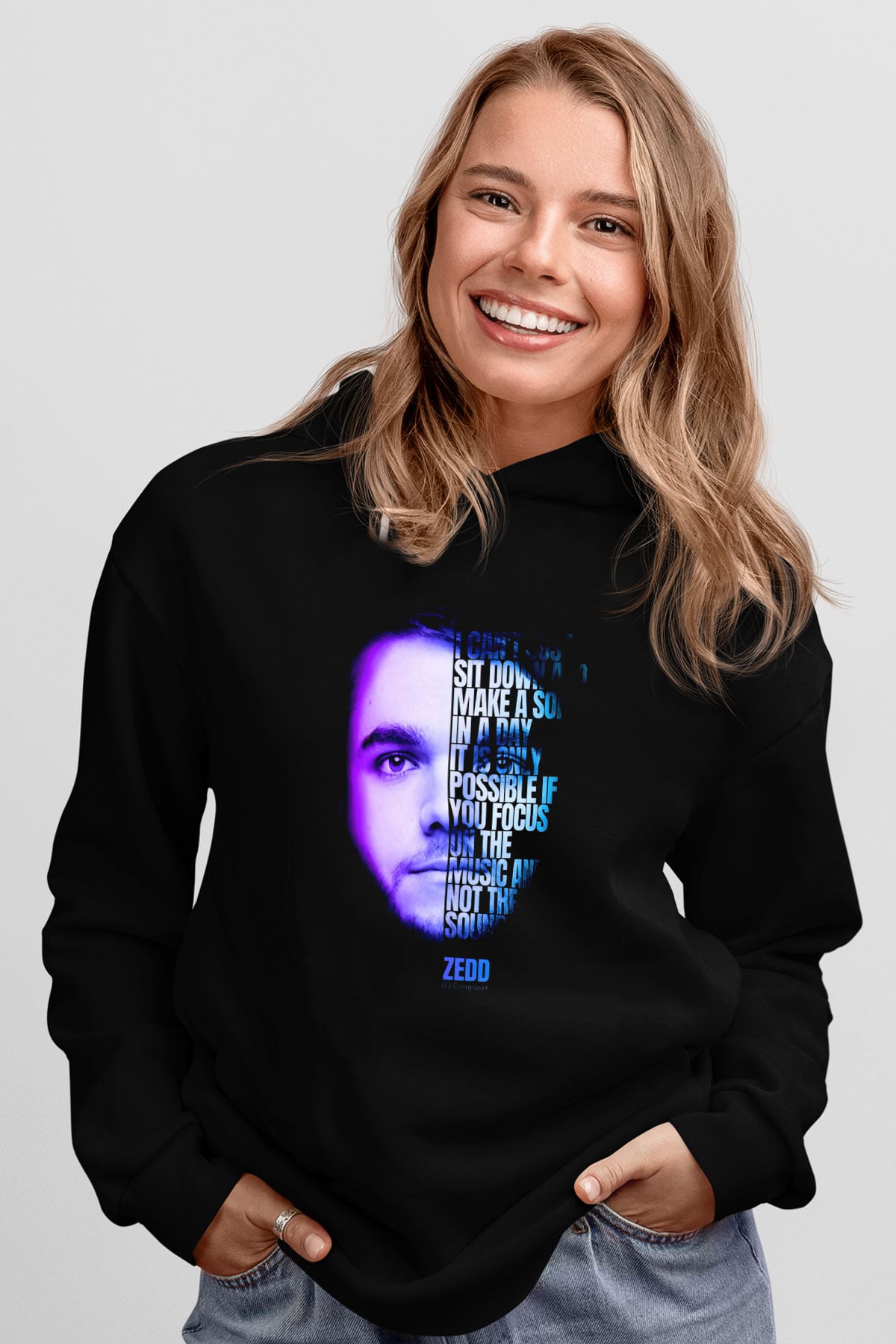 Zedd Siyah Unisex Kapüşonlu Sweatshirt