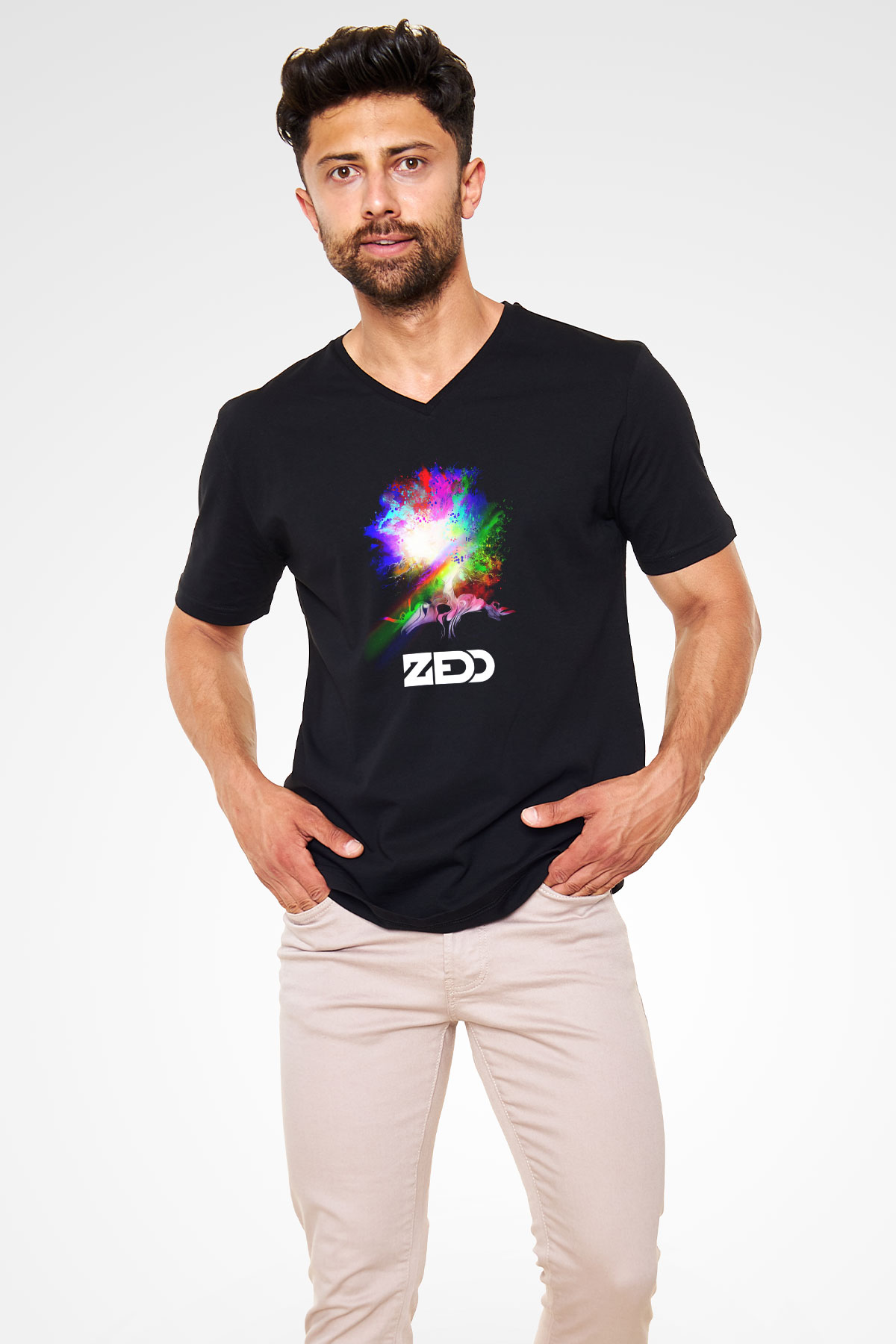 Zedd Siyah Unisex V Yaka Tişört