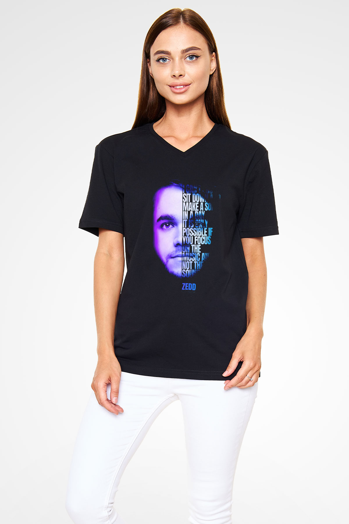 Zedd Siyah Unisex V Yaka Tişört