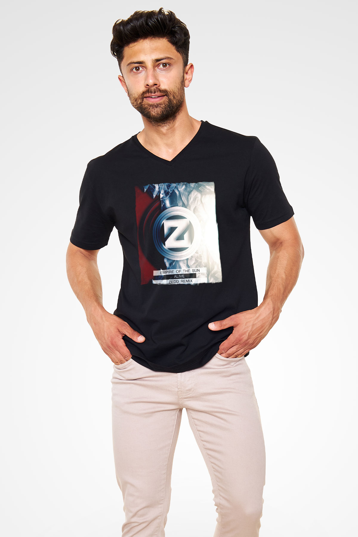 Zedd Siyah Unisex V Yaka Tişört