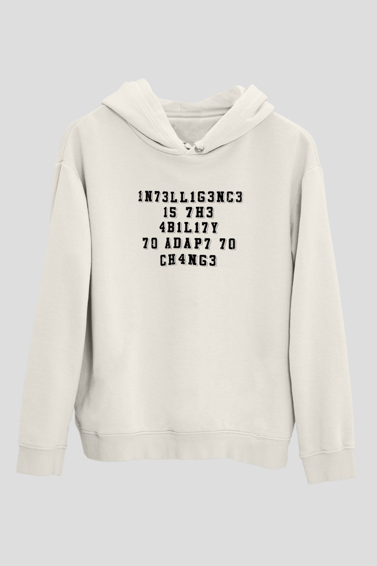 Zeka Tanımı Baskılı Unisex Ekru Hoodie