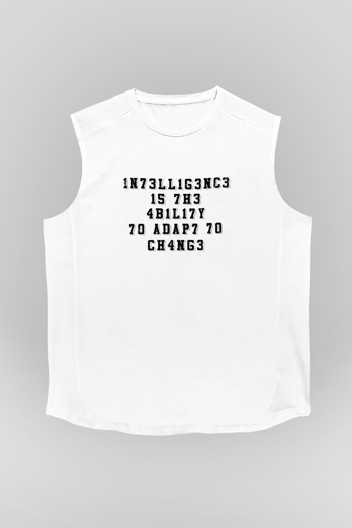 Zeka Tanımı Baskılı Unisex Kolsuz Beyaz Tişört - Tshirt