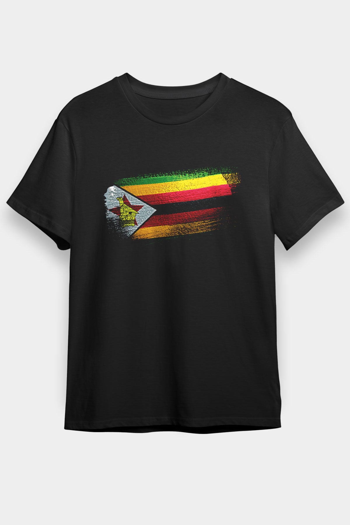 Zimbabve - Zimbabwe Bayrağı Baskılı Unisex Siyah Tişört