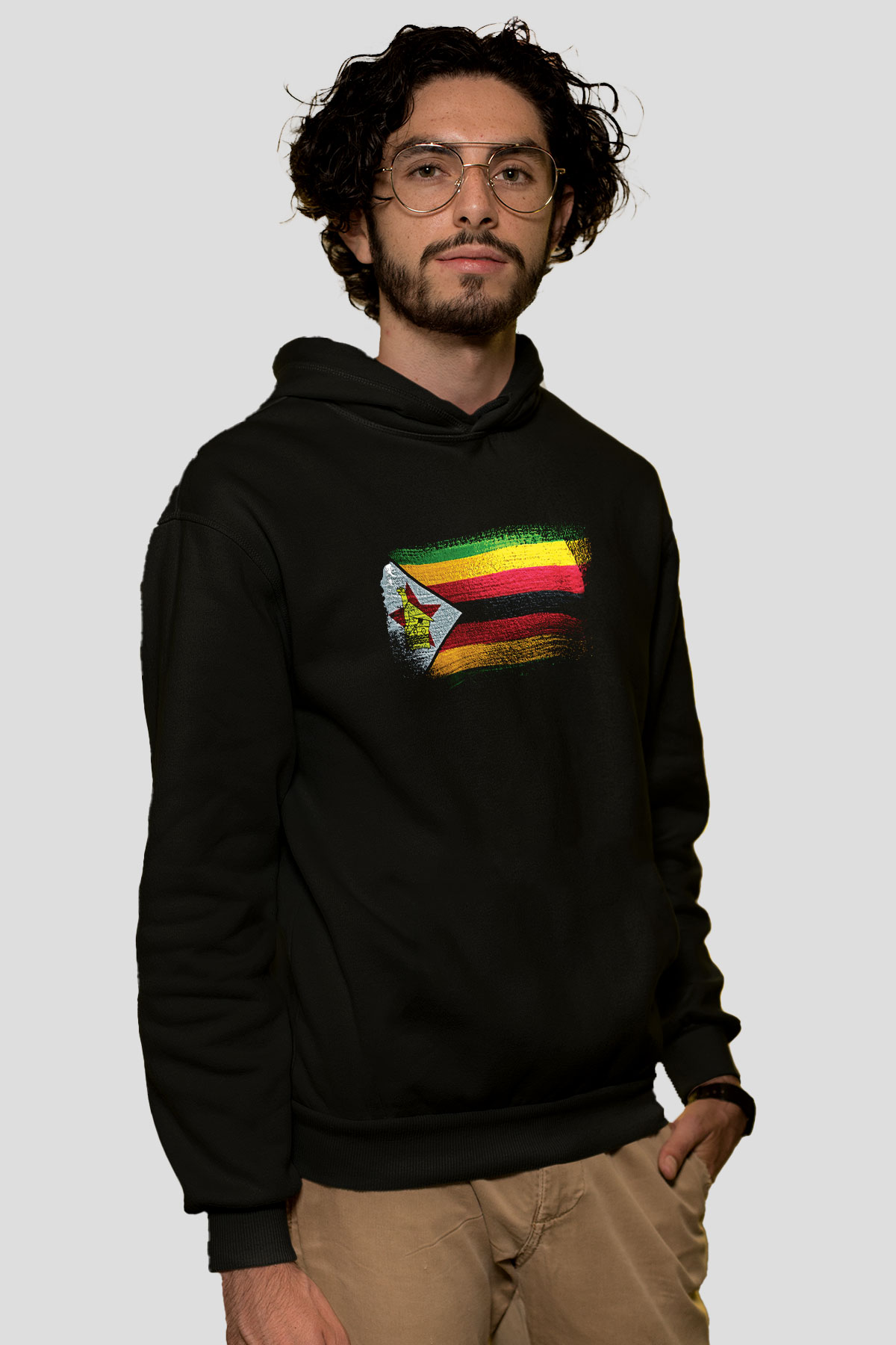 Zimbabve - Zimbabwe Bayrağı Baskılı Unisex Siyah Kapüşonlu Sweatshirt