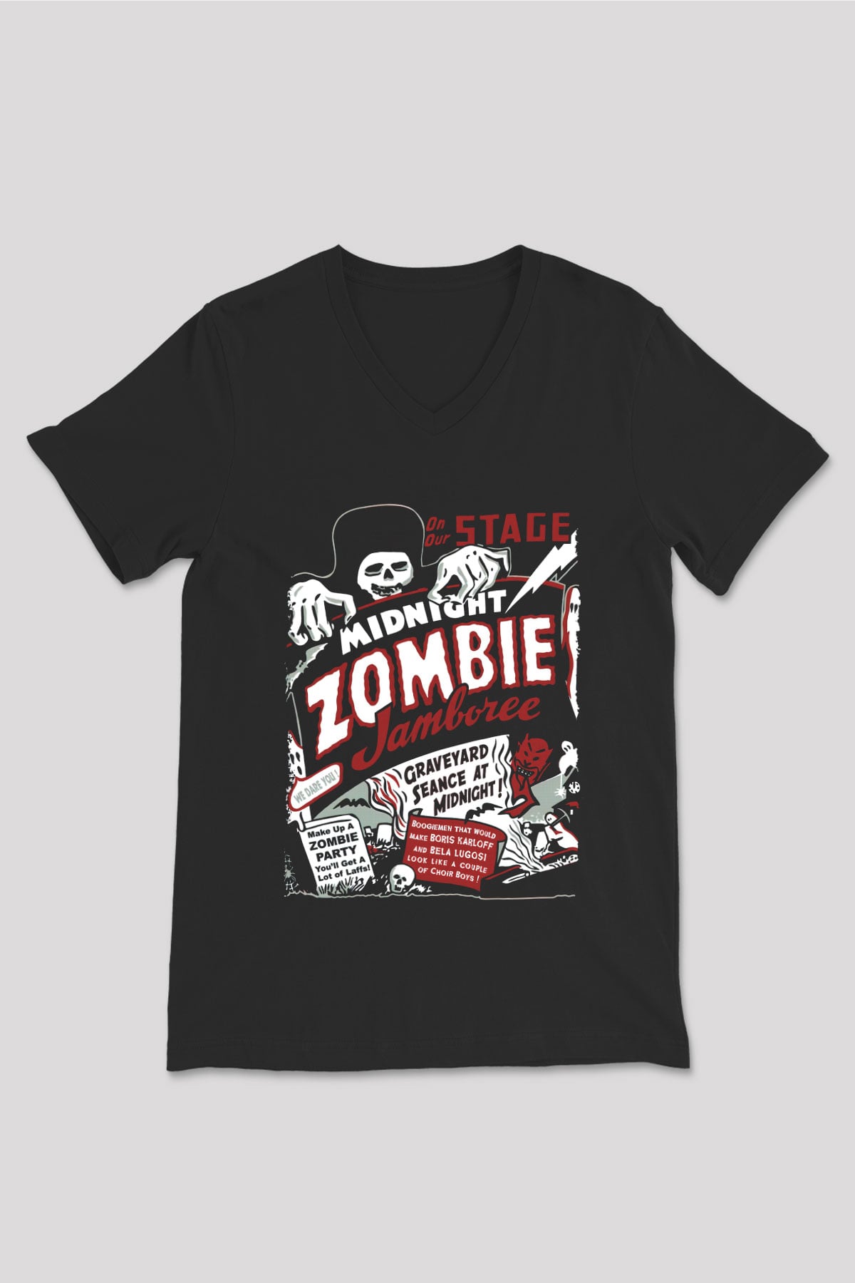 Zombi Siyah Unisex V Yaka Tişört