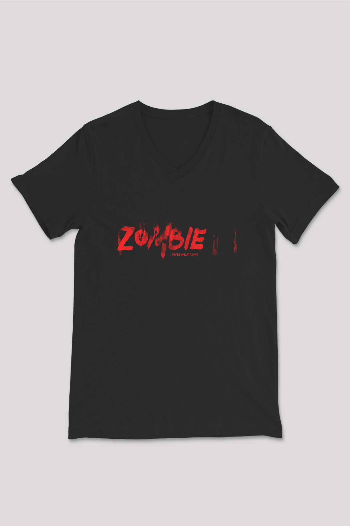 Zombi Siyah Unisex V Yaka Tişört T-Shirt