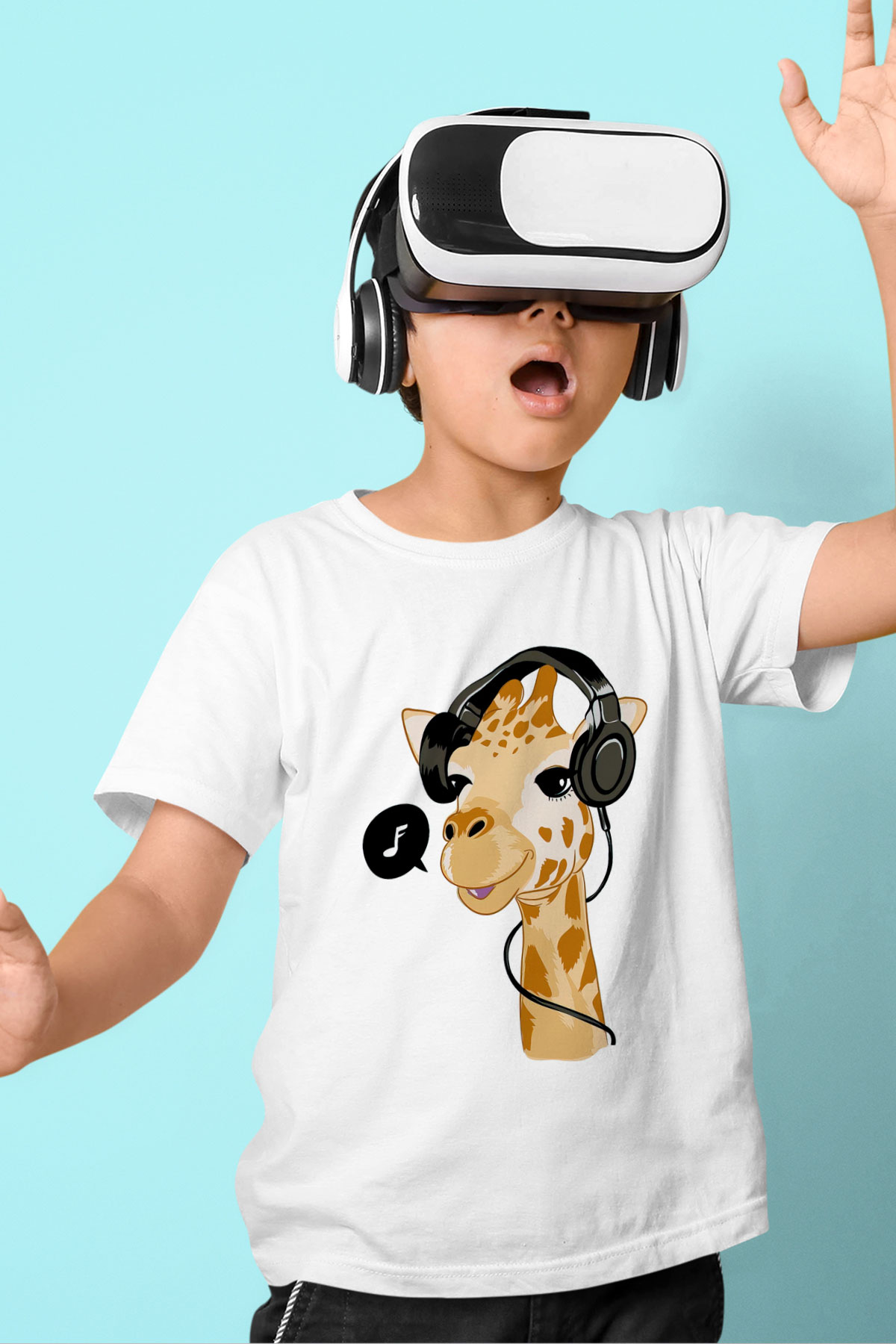 Zürafa Baskılı Unisex Beyaz  Çocuk Tişört