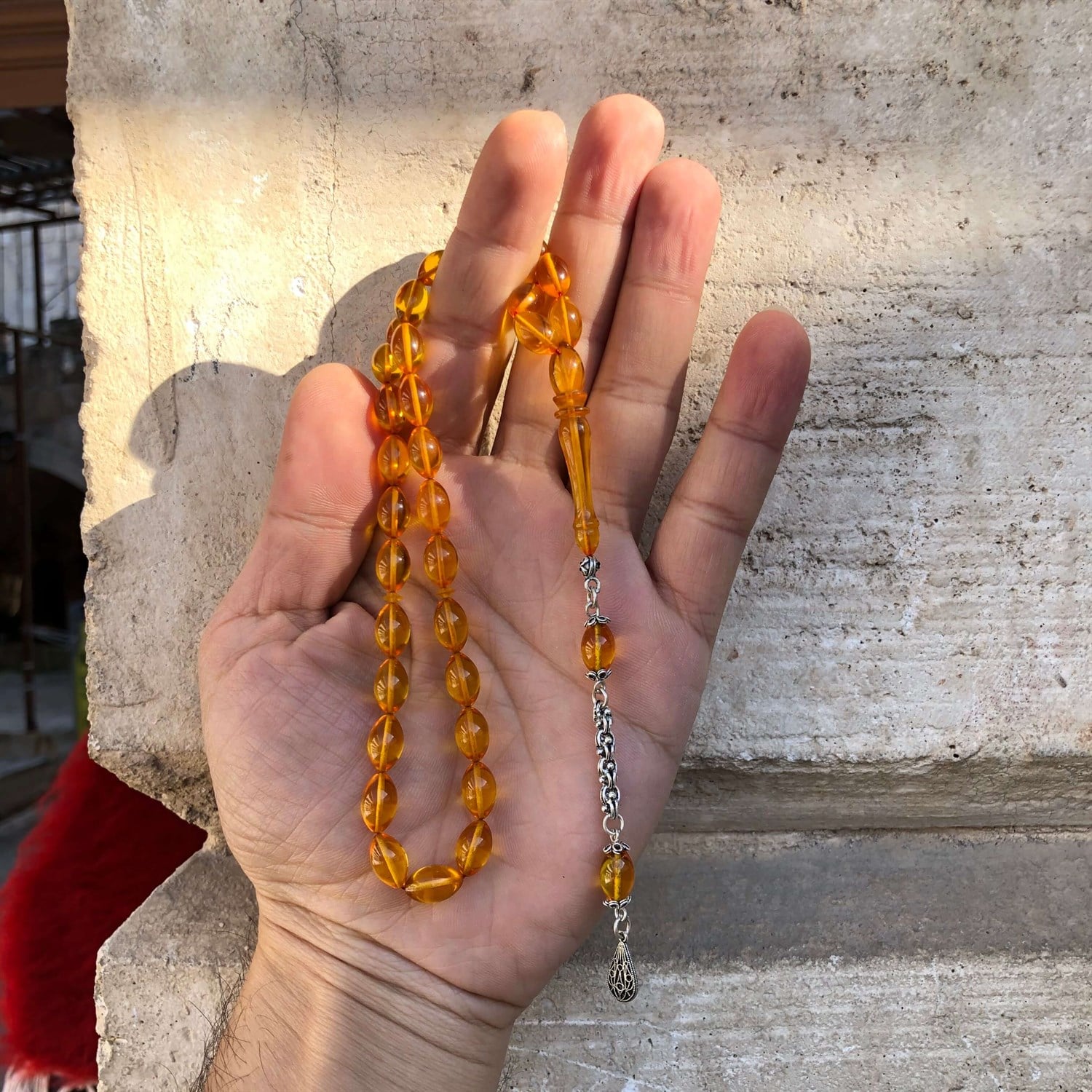 925 Ayar Gümüş Püsküllü Orijinal Zar Kehribar Tesbih