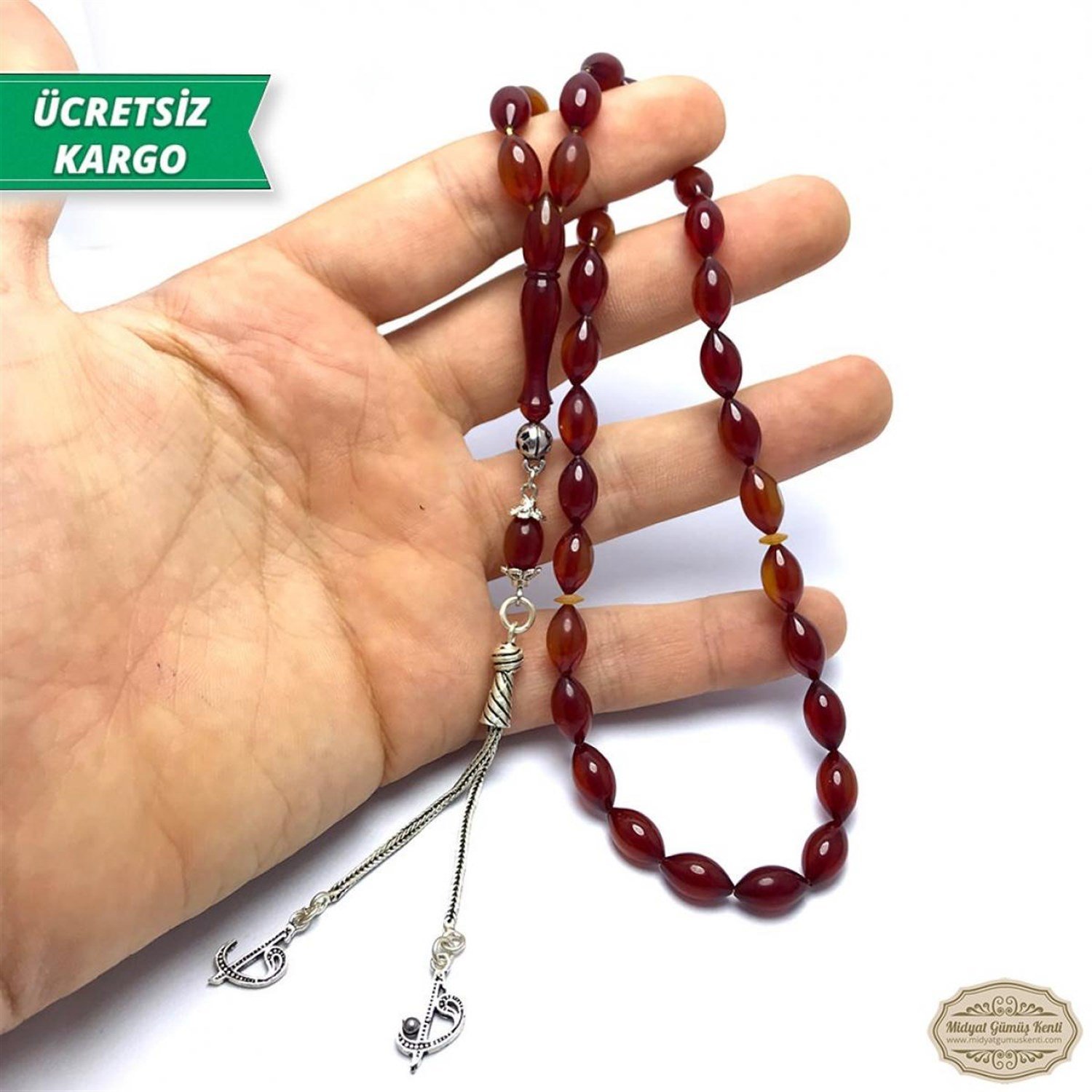Arpa Kesim Kahverengi Hareli Sıkma Kehribar Tesbih