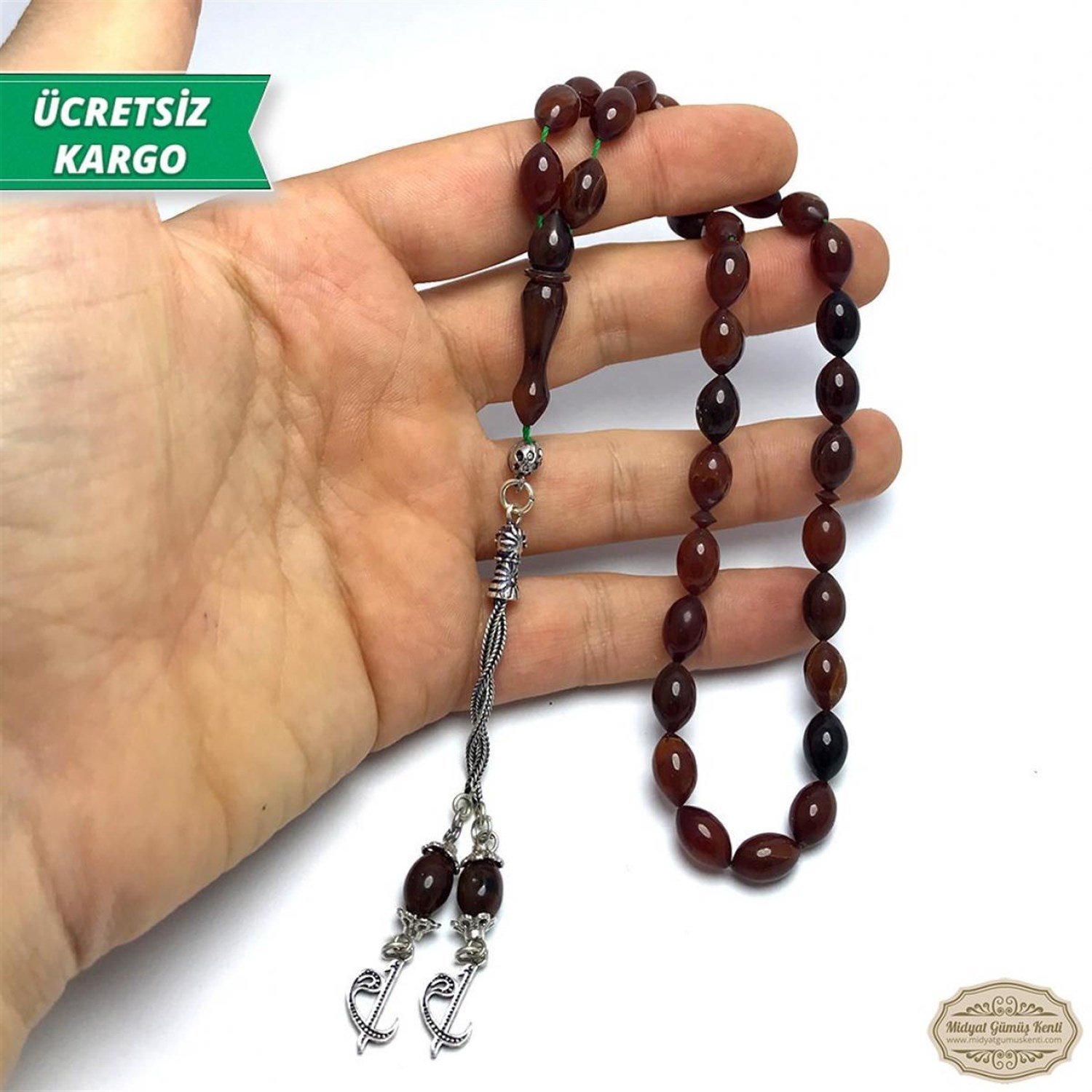 Arpa Kesim Kahverengi Hareli Sıkma Kehribar Tesbih