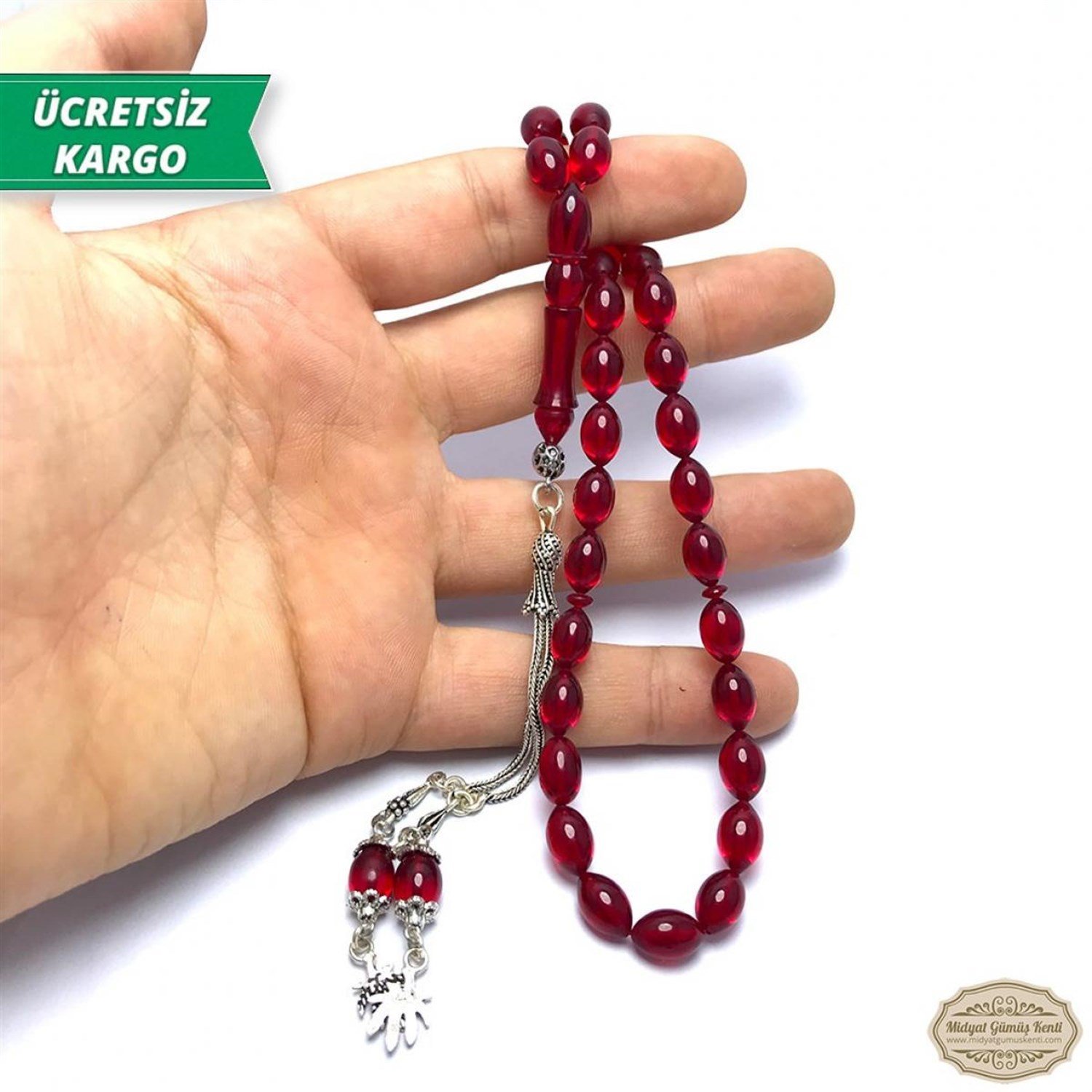 Arpa Kesim Kırmızı Renkte Ateş Kehribar Tesbih