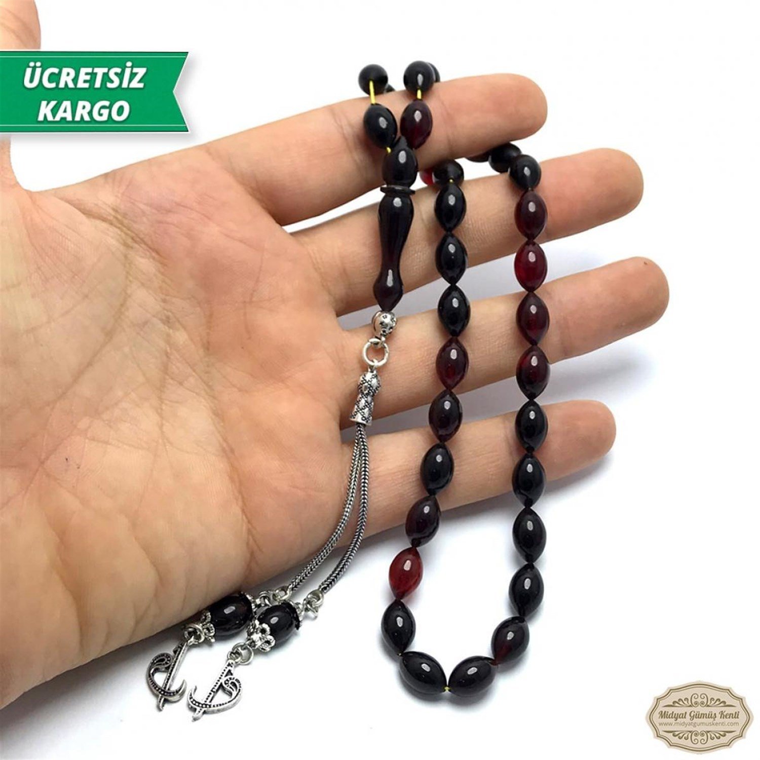 Arpa Kesim Kırmızı Siyah Renkte Ateş Kehribar Tesbih