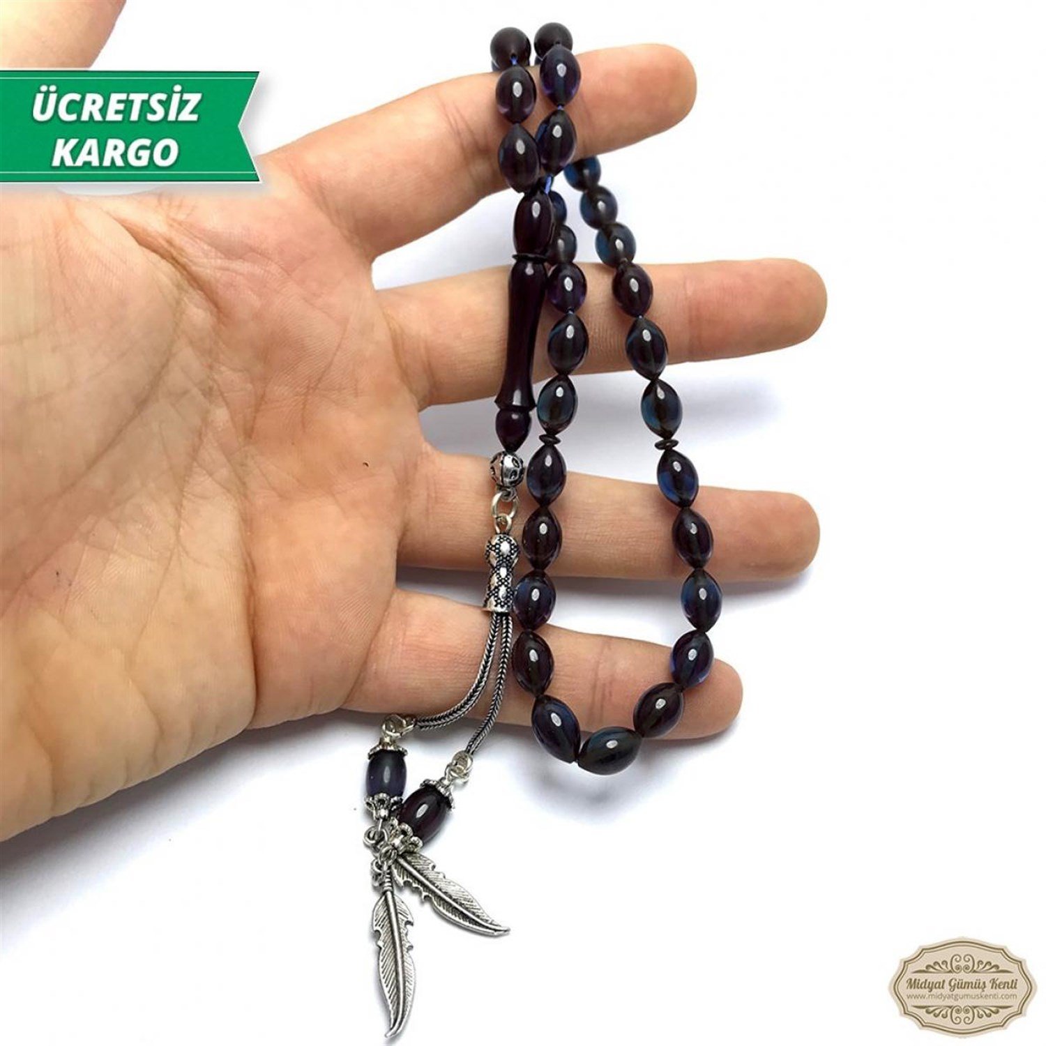 Arpa Kesim Mavi Renkte Ateş Kehribar Tesbih