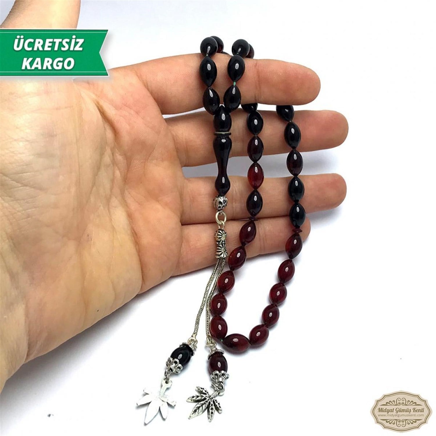 Arpa Kesim Siyah Kırmızı Renkte Ateş Kehribar Tesbih