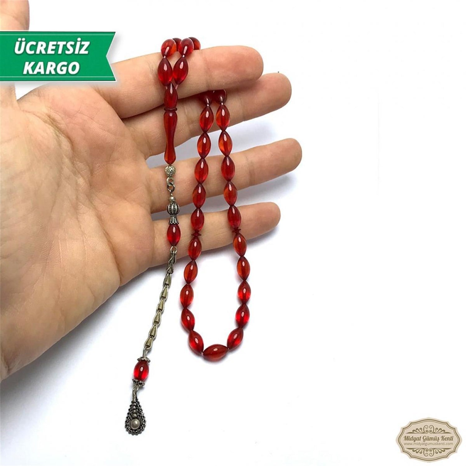 Arpa Kesim Turuncu Renkte Ateş Kehribar Tesbih