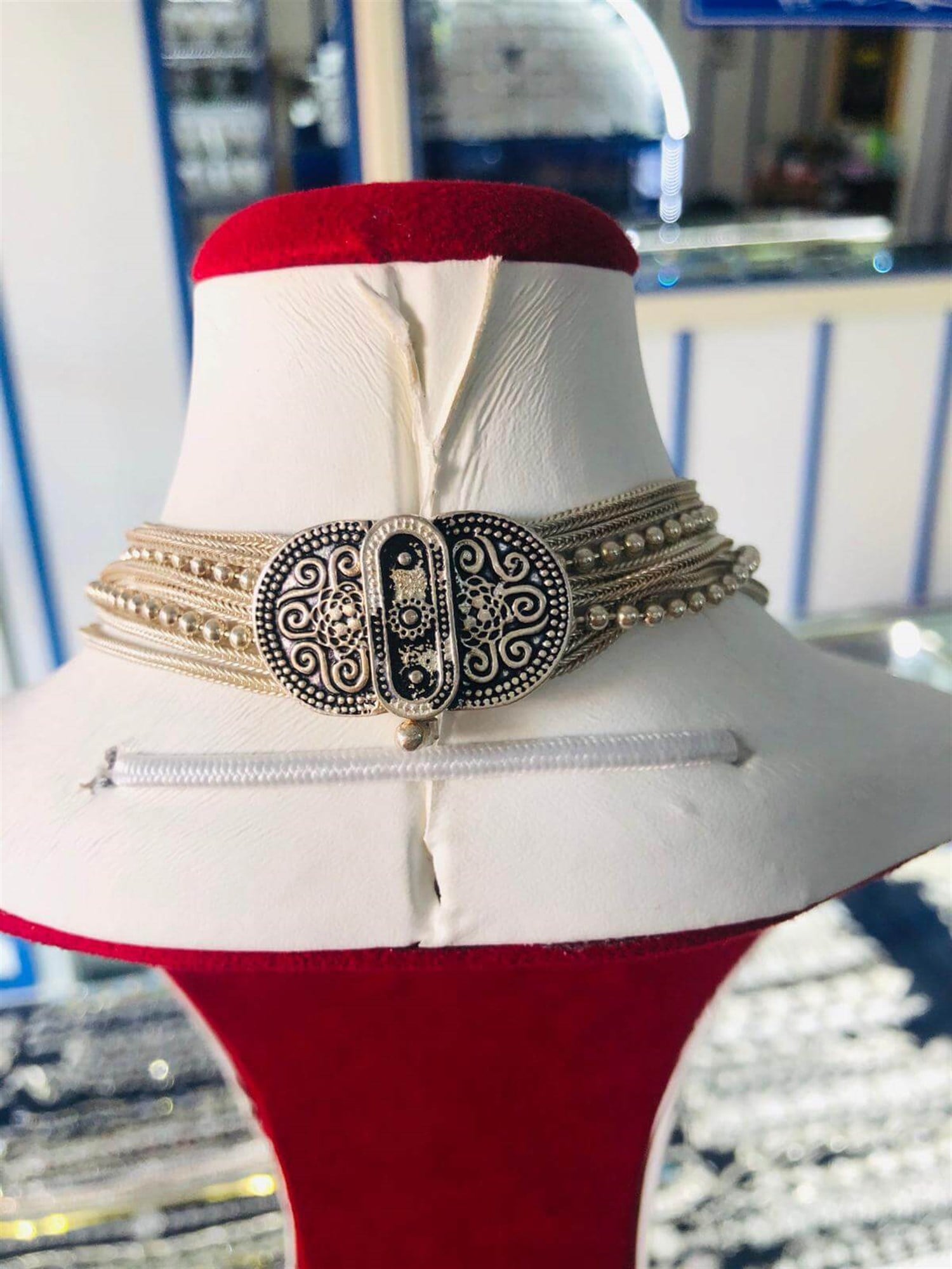 Beyaz Akıtma Model Mardin Hasırı Gümüş Bayan kolye