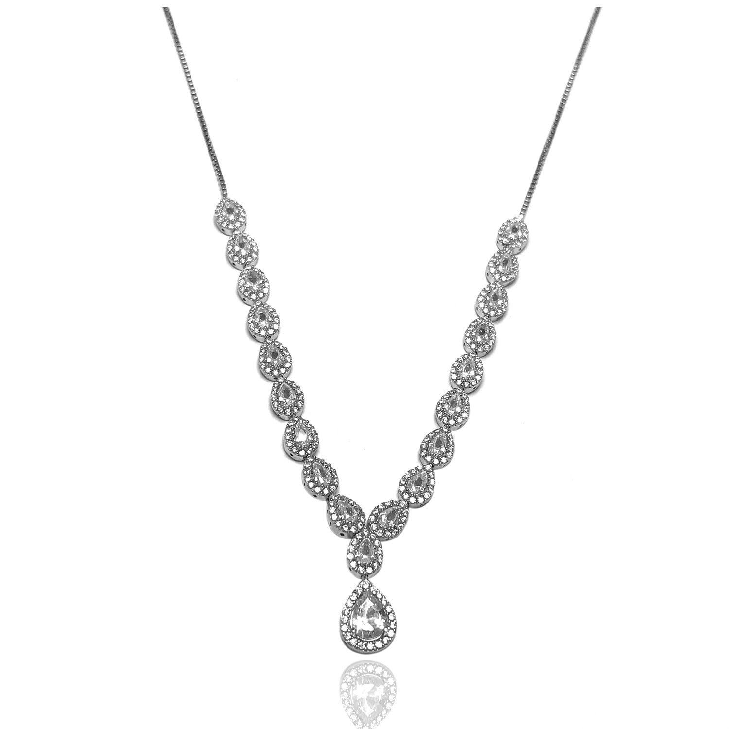 Beyaz Zirkon Taşlı 925 Ayar Damla Model Bayan Gümüş Set