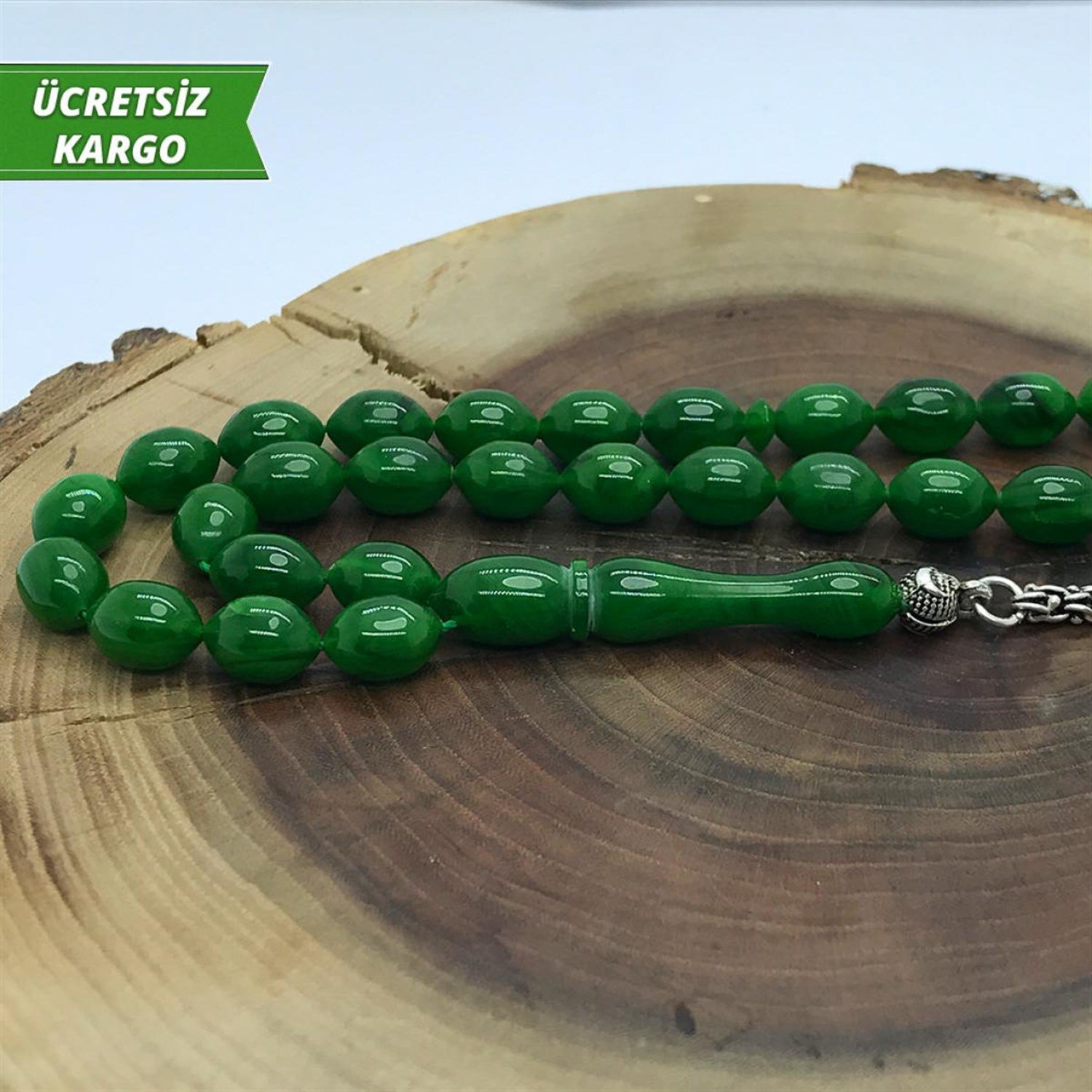 Beyzi Kesim Gümüş Püsküllü Kehribar Tesbih 
