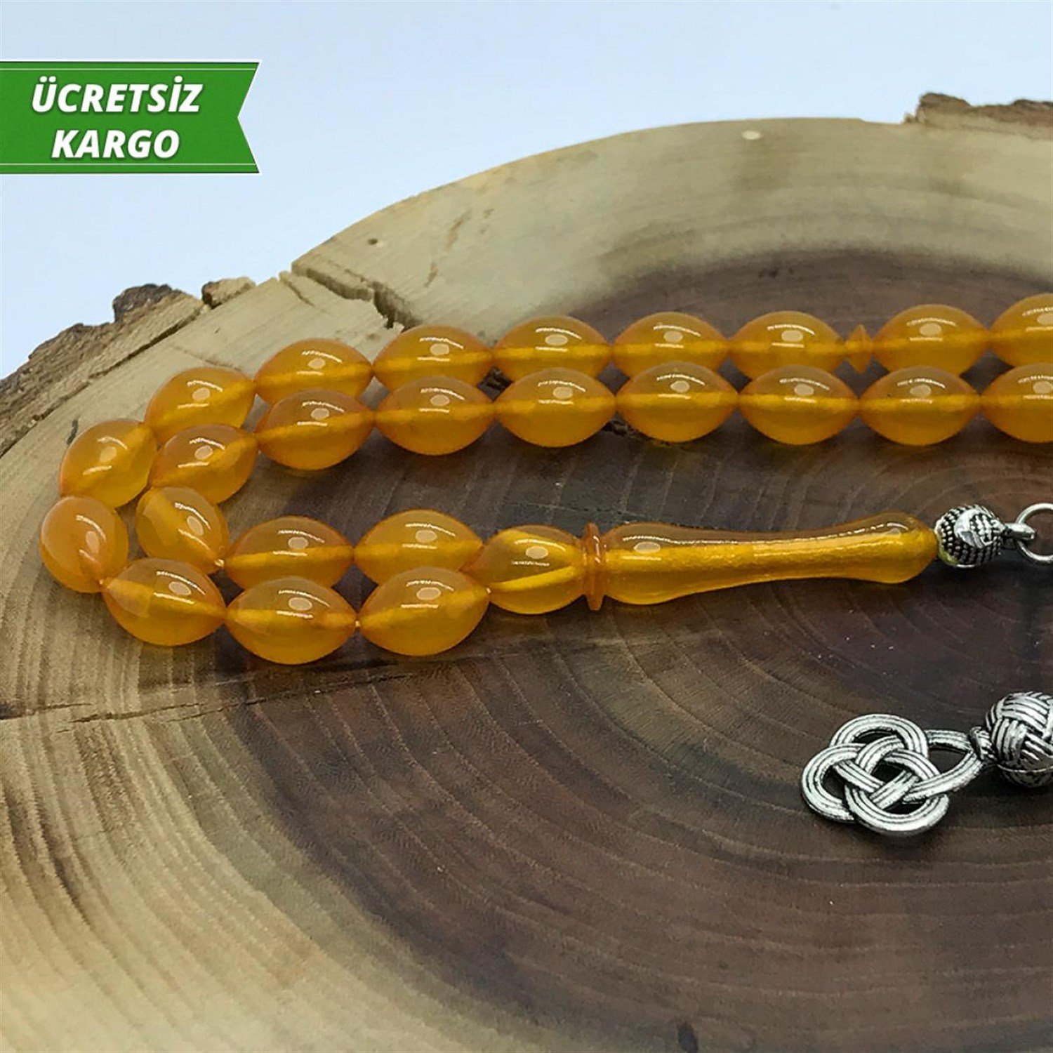 Beyzi Kesim Gümüş Püsküllü Kehribar Tesbih