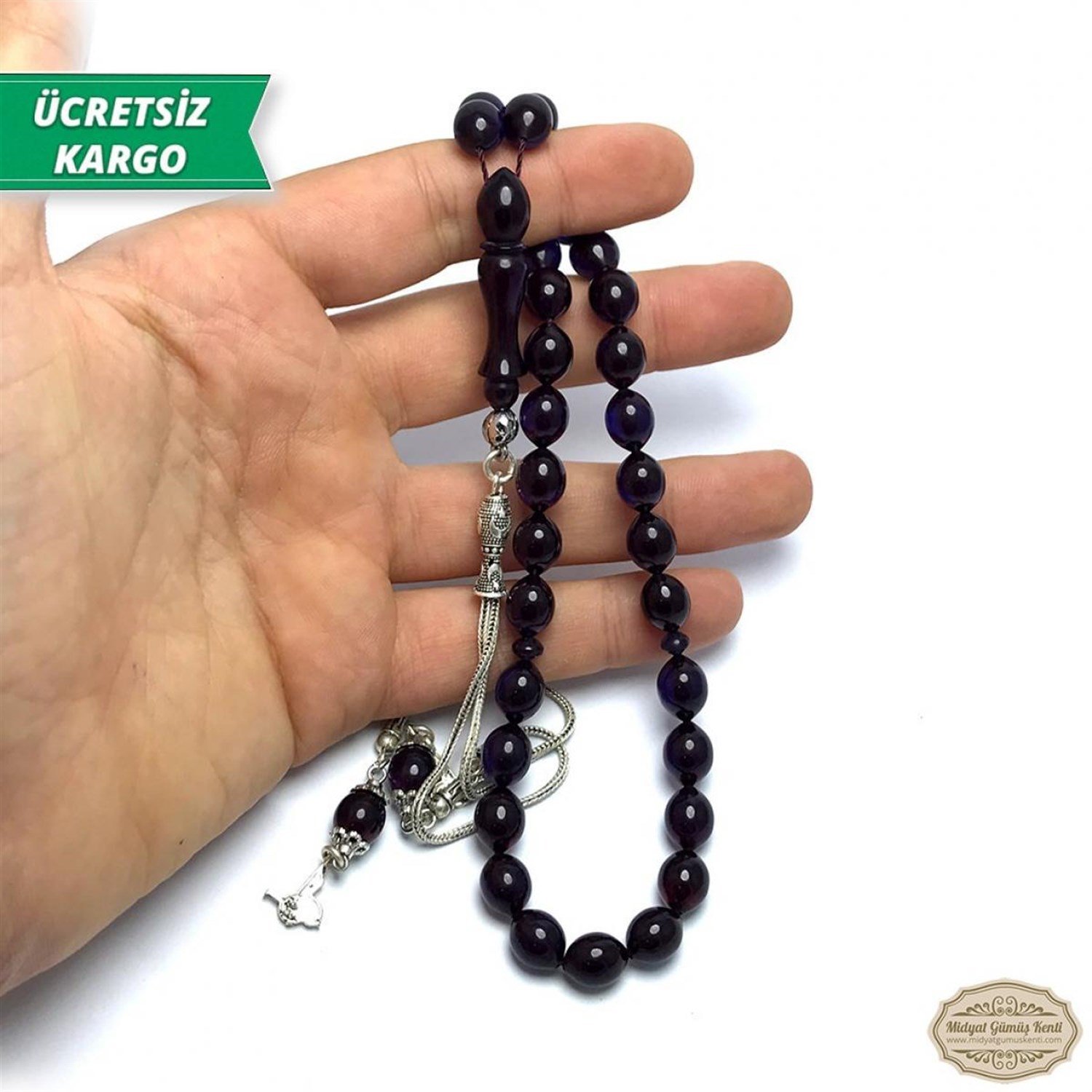 Beyzi Kesim Lacivert Mor Renkte Ateş Kehribar Tesbih