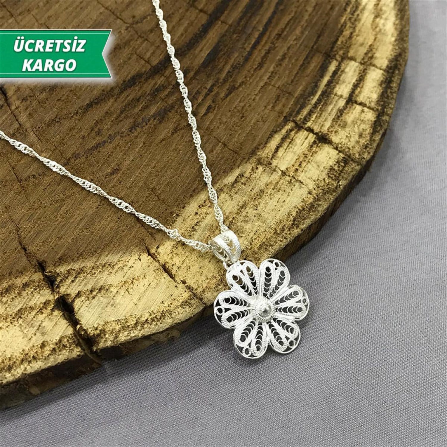 Çiçek Model Midyat Yöresel Telkari Gümüş Kolye Ucu