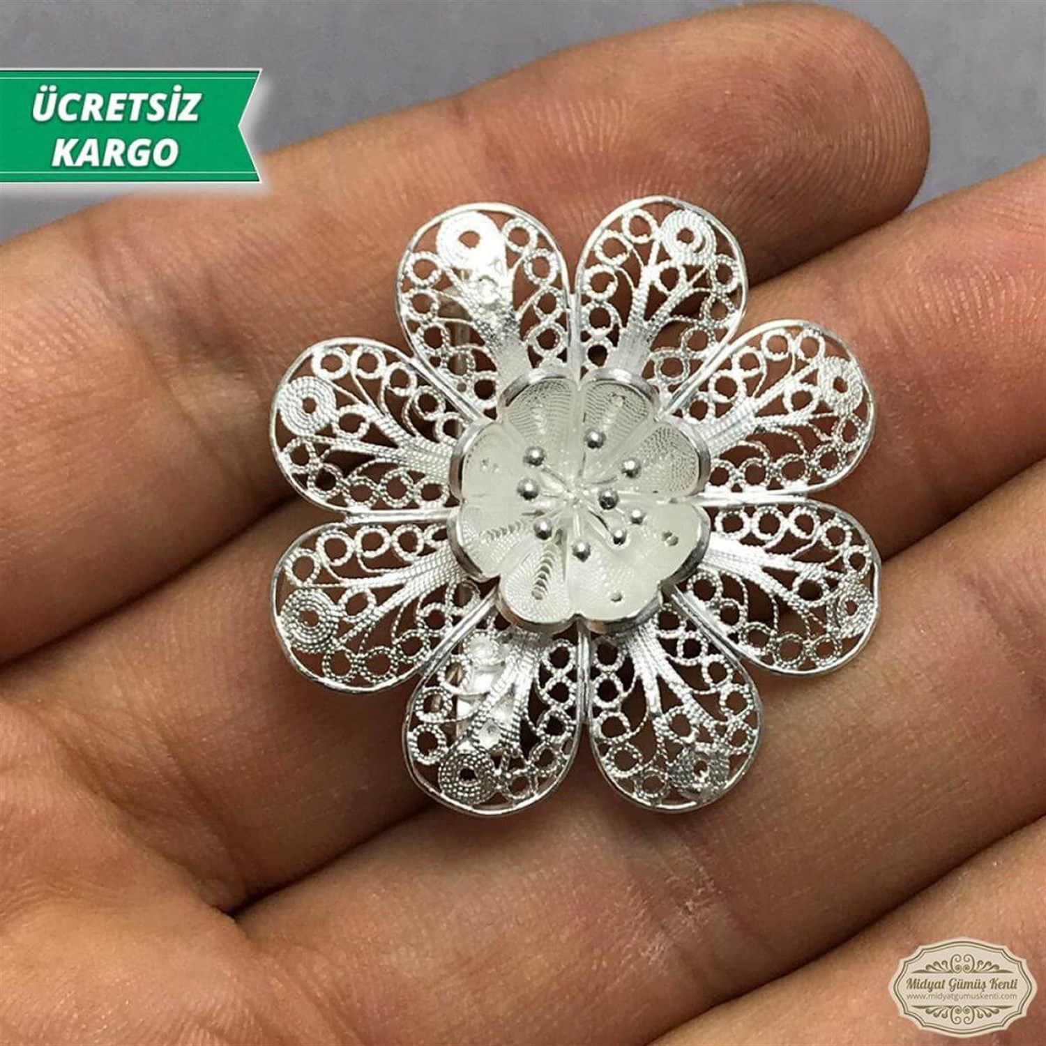Çiçek Model Telkari Bayan Gümüş Broş