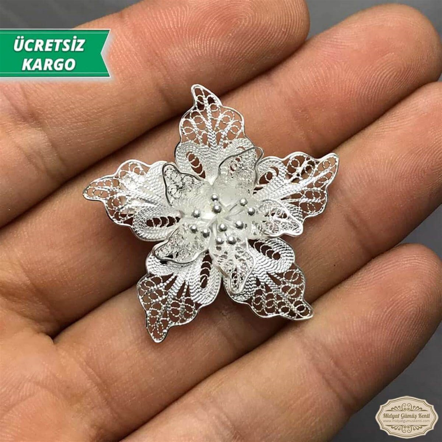 Çiçek Model Telkari Bayan Gümüş Broş