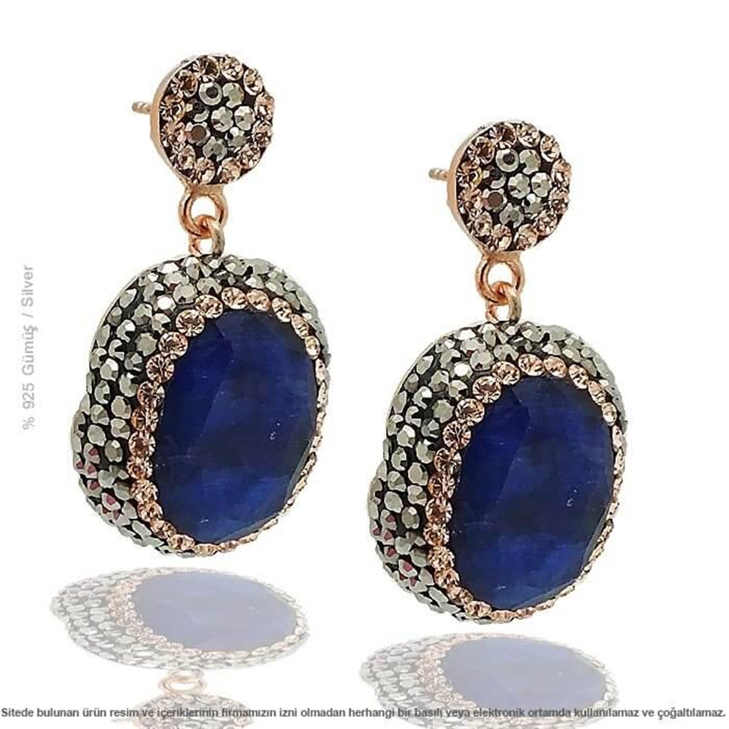 Gümüş Swarovski Taşlı Doğal Ametist Küpe