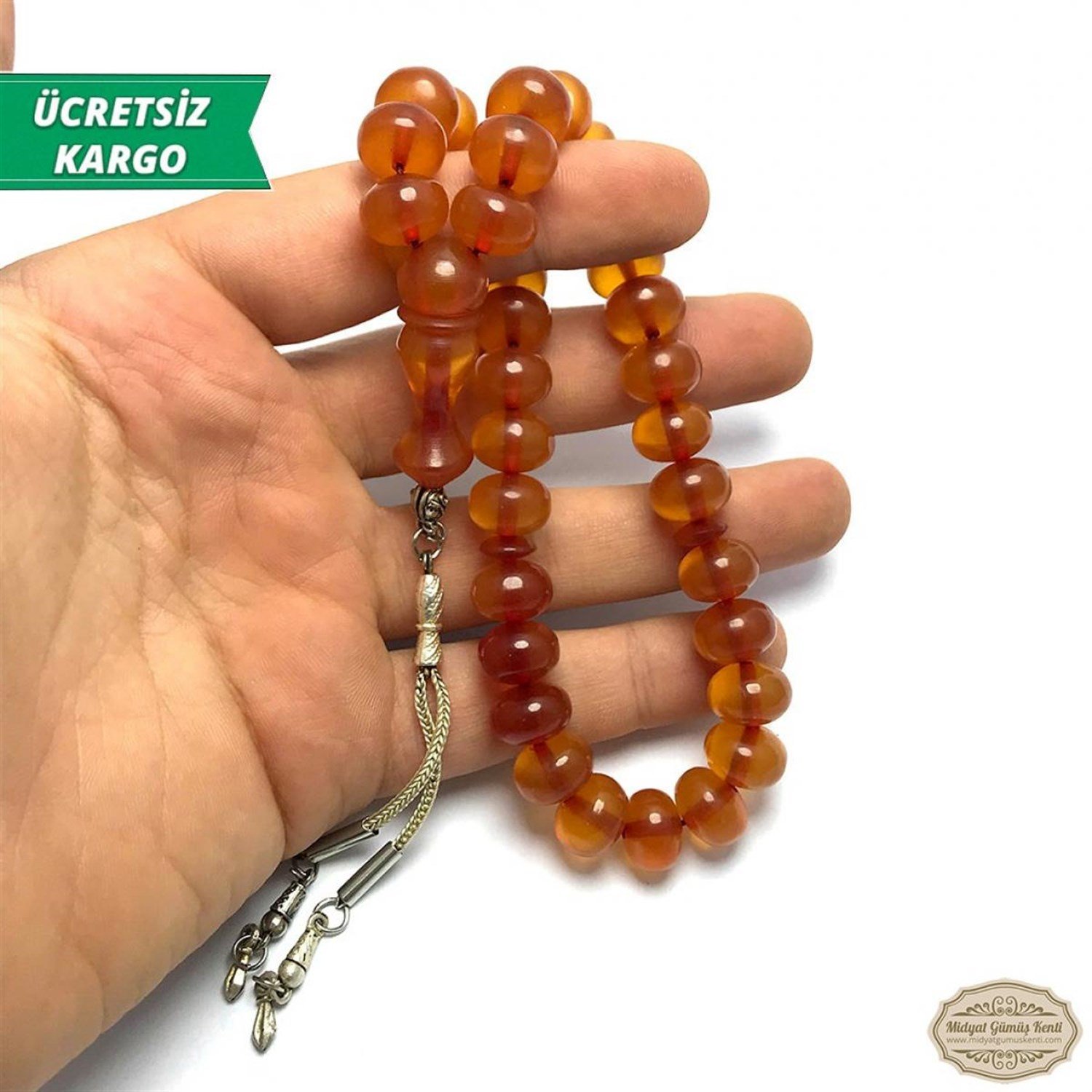 Kahverengi Renkte Tekerlek Kesim Sıkma Kehribar Tesbih 