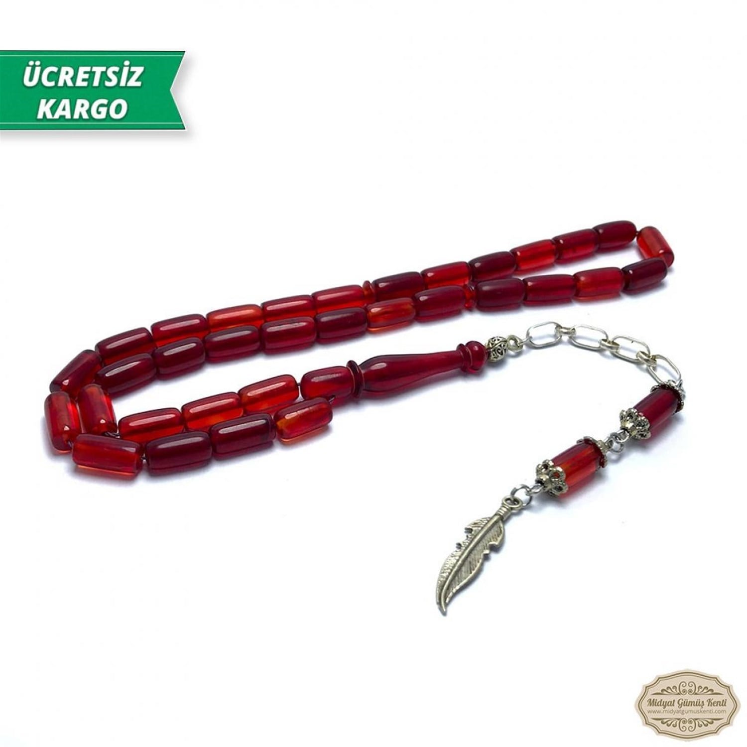 Kapsül Kesim Kırmızı Renkte Ateş Kehribar Tesbih 