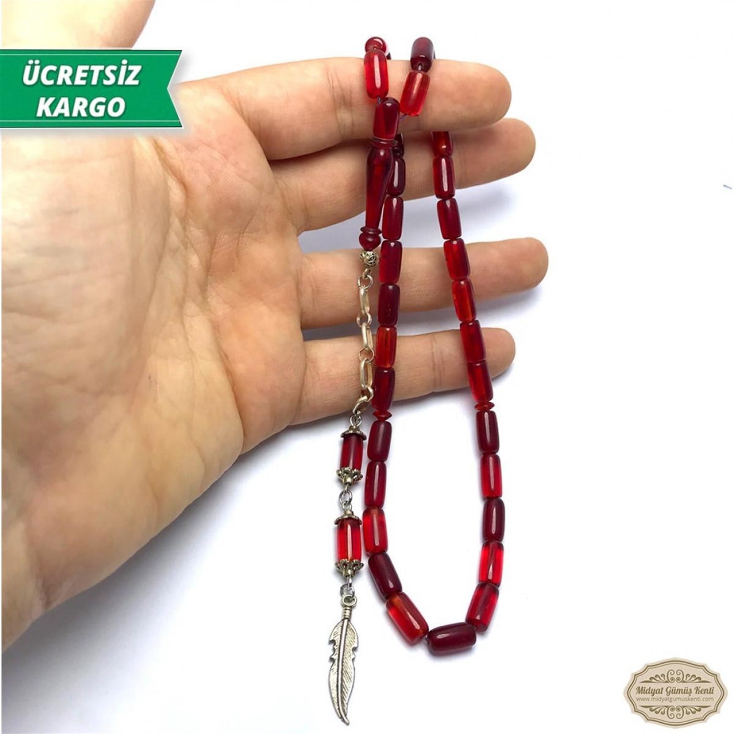 Kapsül Kesim Kırmızı Renkte Ateş Kehribar Tesbih 