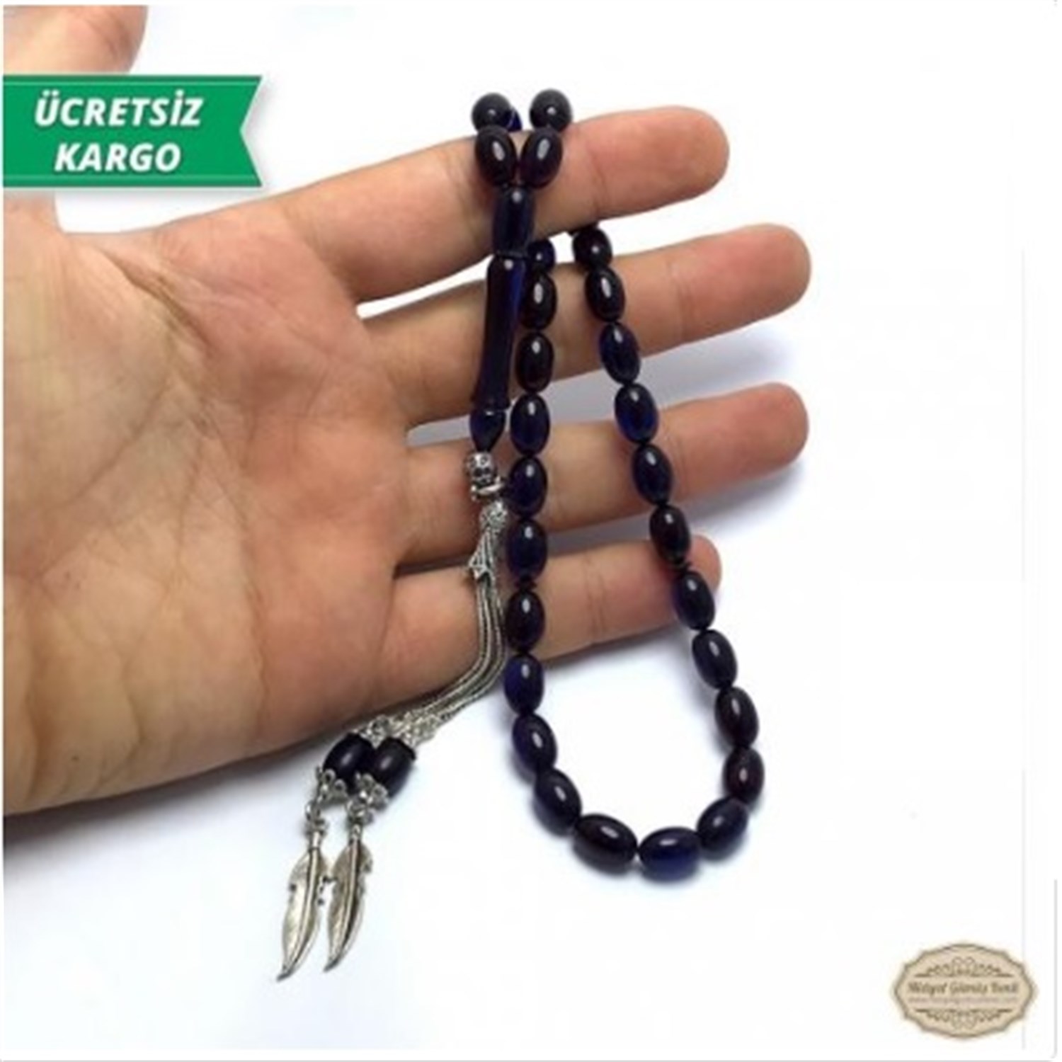 Kapsül Kesim Lacivert Mor Renkte Ateş Kehribar Tesbih 