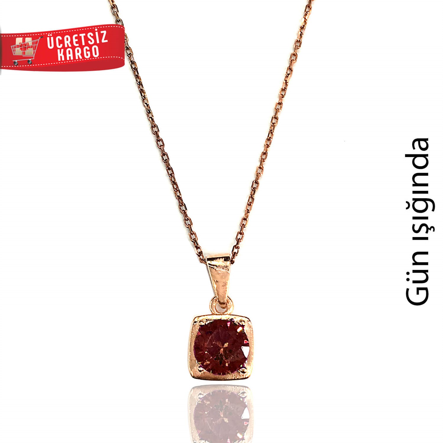 Kare Tasarım Rose 925 Ayar Zultanit Gümüş Kolye