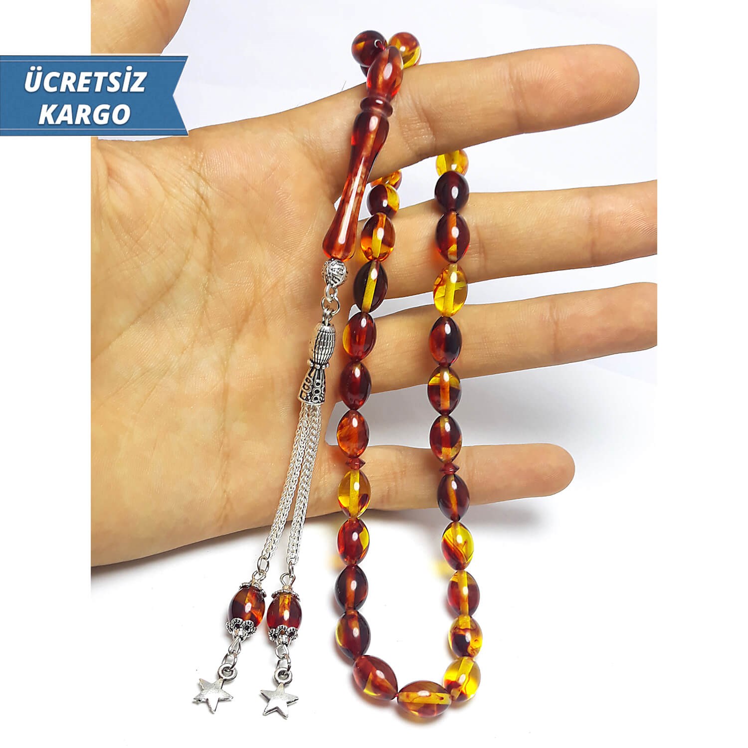 Karışık Renkte Arpa Kesim Toz Kehribar Tesbih