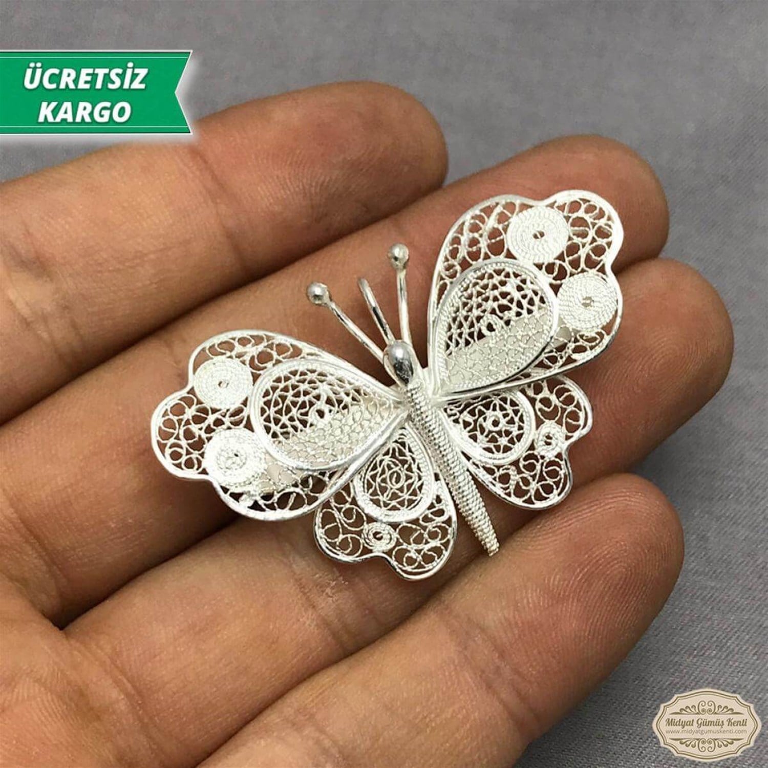 Kelebek Model Telkari Bayan Gümüş Broş