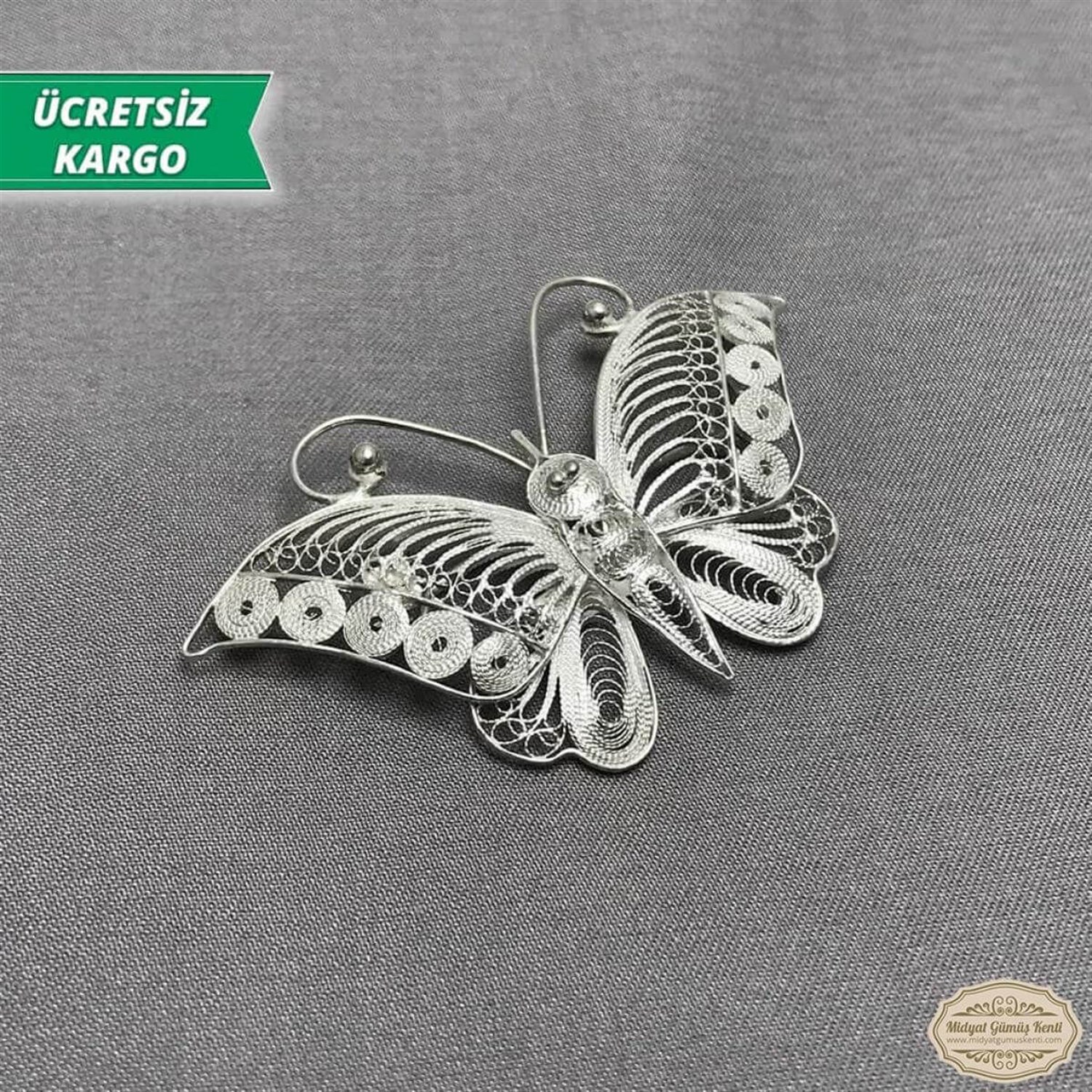 Kelebek Model Telkari Bayan Gümüş Broş