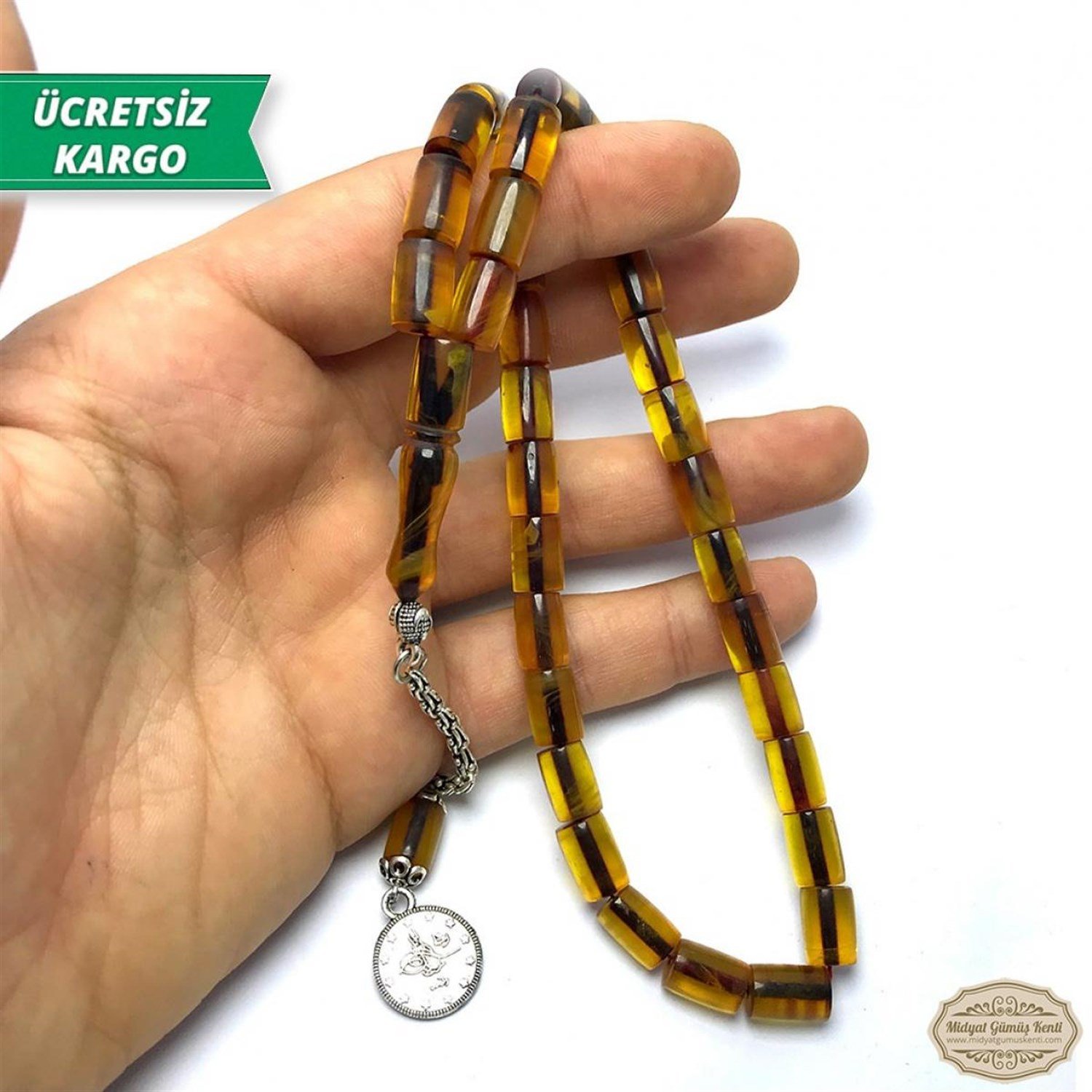 Kesme Kesim Bal Rengi Sıkma Kehribar Tesbih