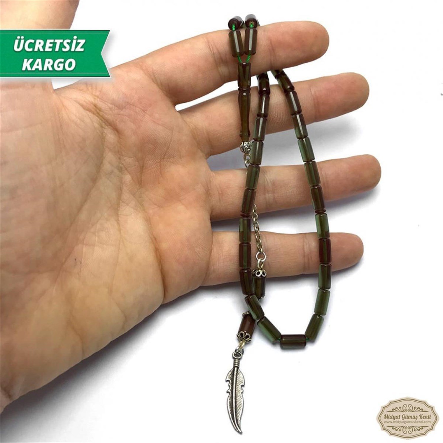 Kesme Kesim Petrol Yeşili Sıkma Kehribar Tesbih