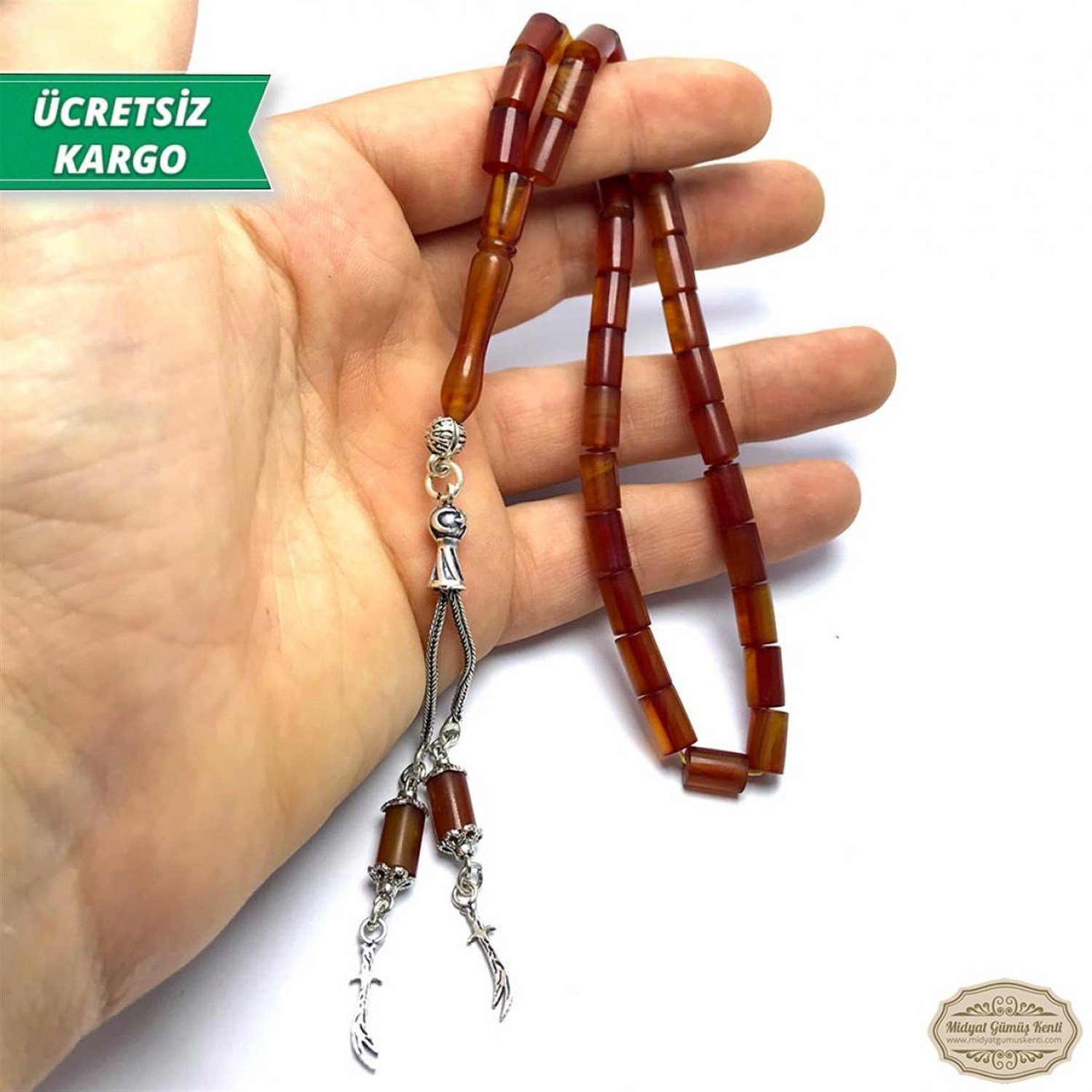 Kesme Kesim Sarı Hareli Sıkma Kehribar Tesbih