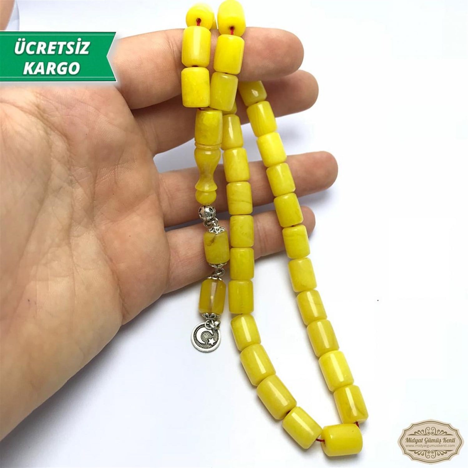 Kesme Kesim Sarı Renk Sıkma Kehribar Tesbih