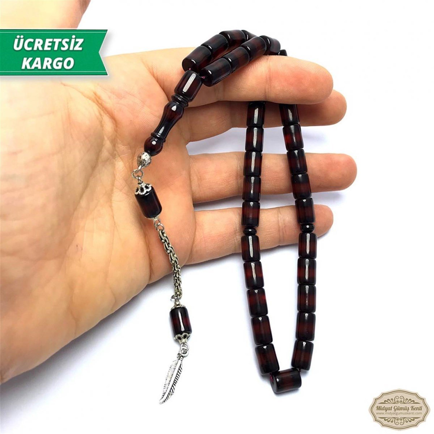 Kesme Kesim Siyah Kırmızı Hareli Sıkma Kehribar Tesbih 