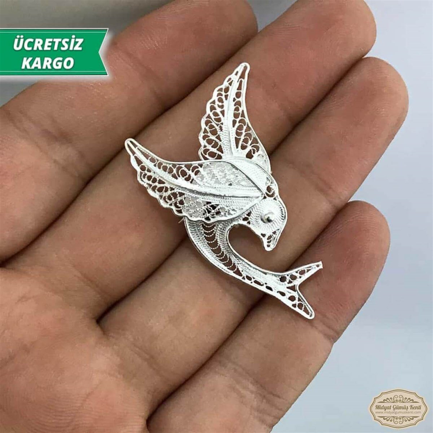 Kırlangıç Model Telkari Bayan Gümüş Broş 