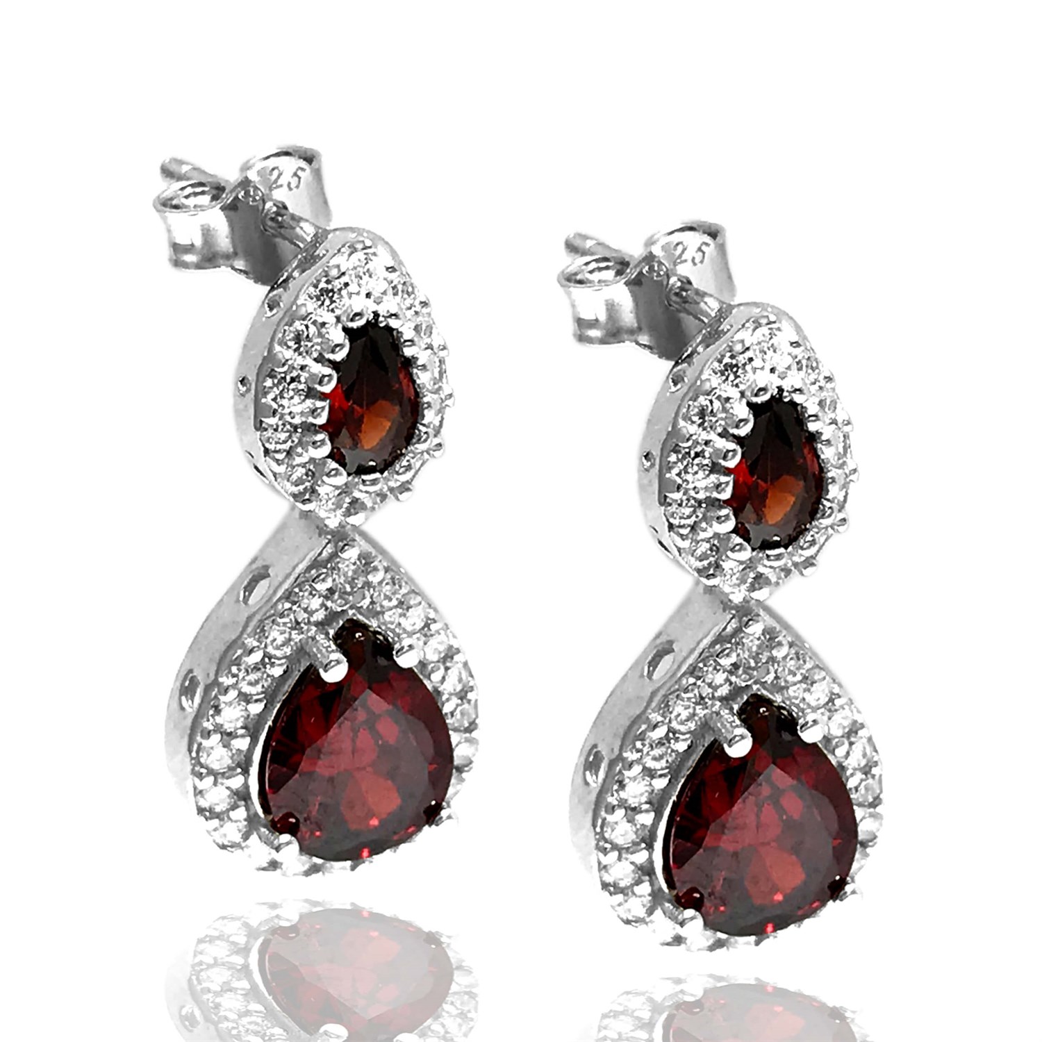 Kırmızı Zirkon Taşlı 925 Ayar Damla Model Bayan Gümüş Set