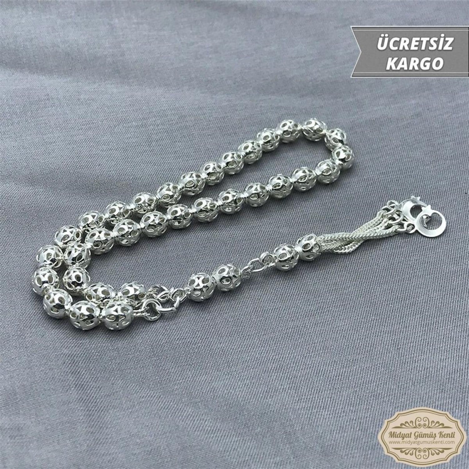 Küre Kesim Kafes Model 925 Saf Gümüş Midyat Gümüş Tesbih