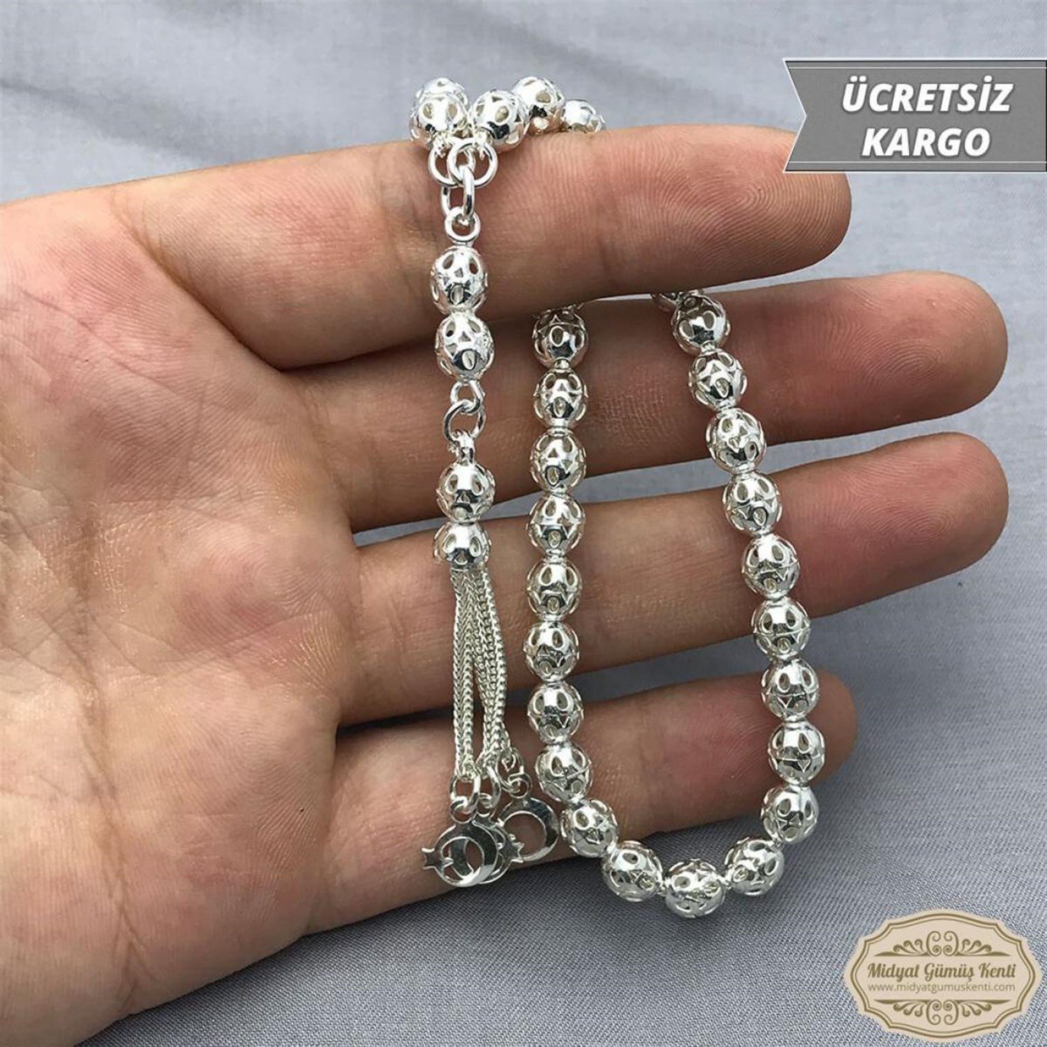 Küre Kesim Kafes Model 925 Saf Gümüş Midyat Gümüş Tesbih