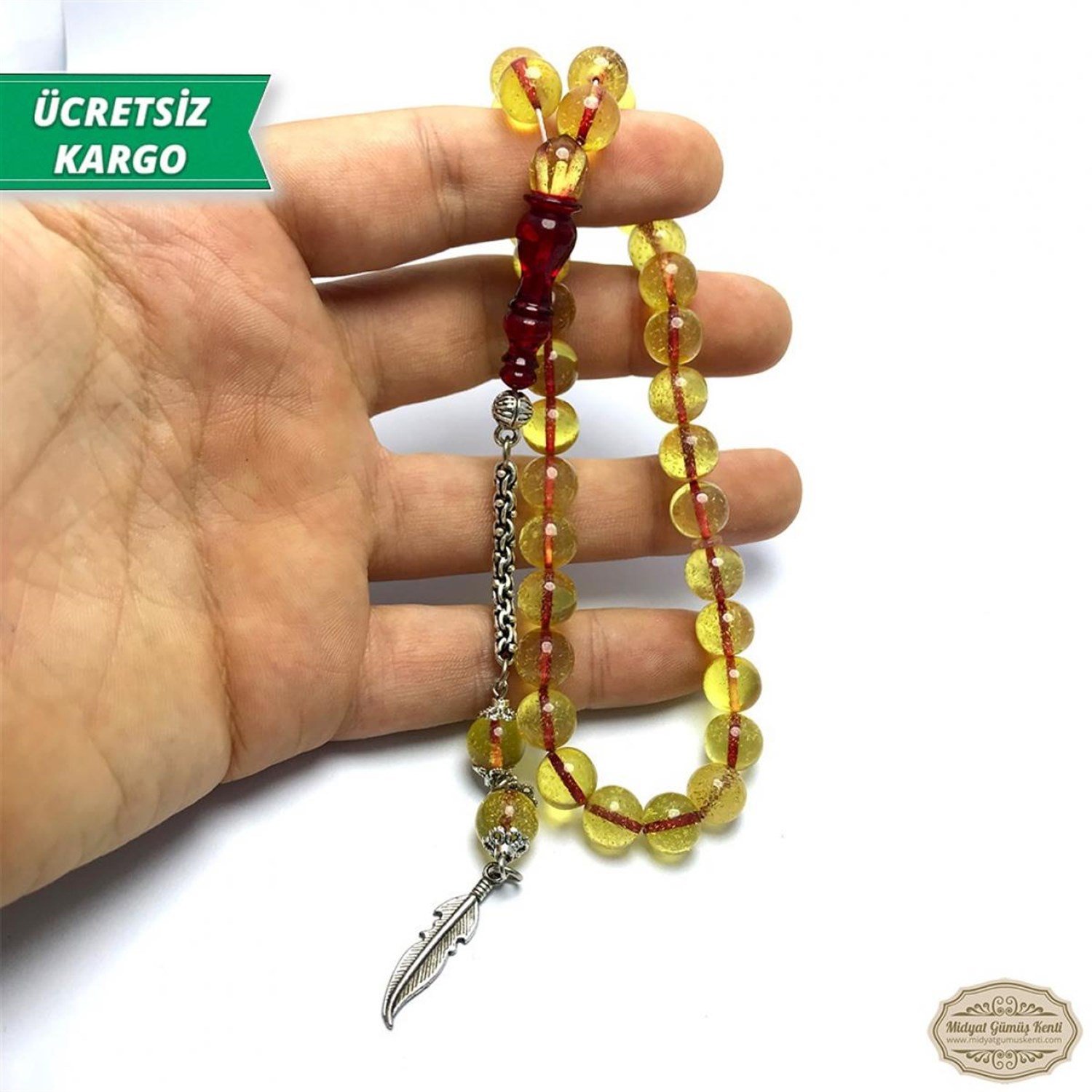 Küre Kesim Sarı Kırmızı Süzme Ateş Kehribar Tesbih
