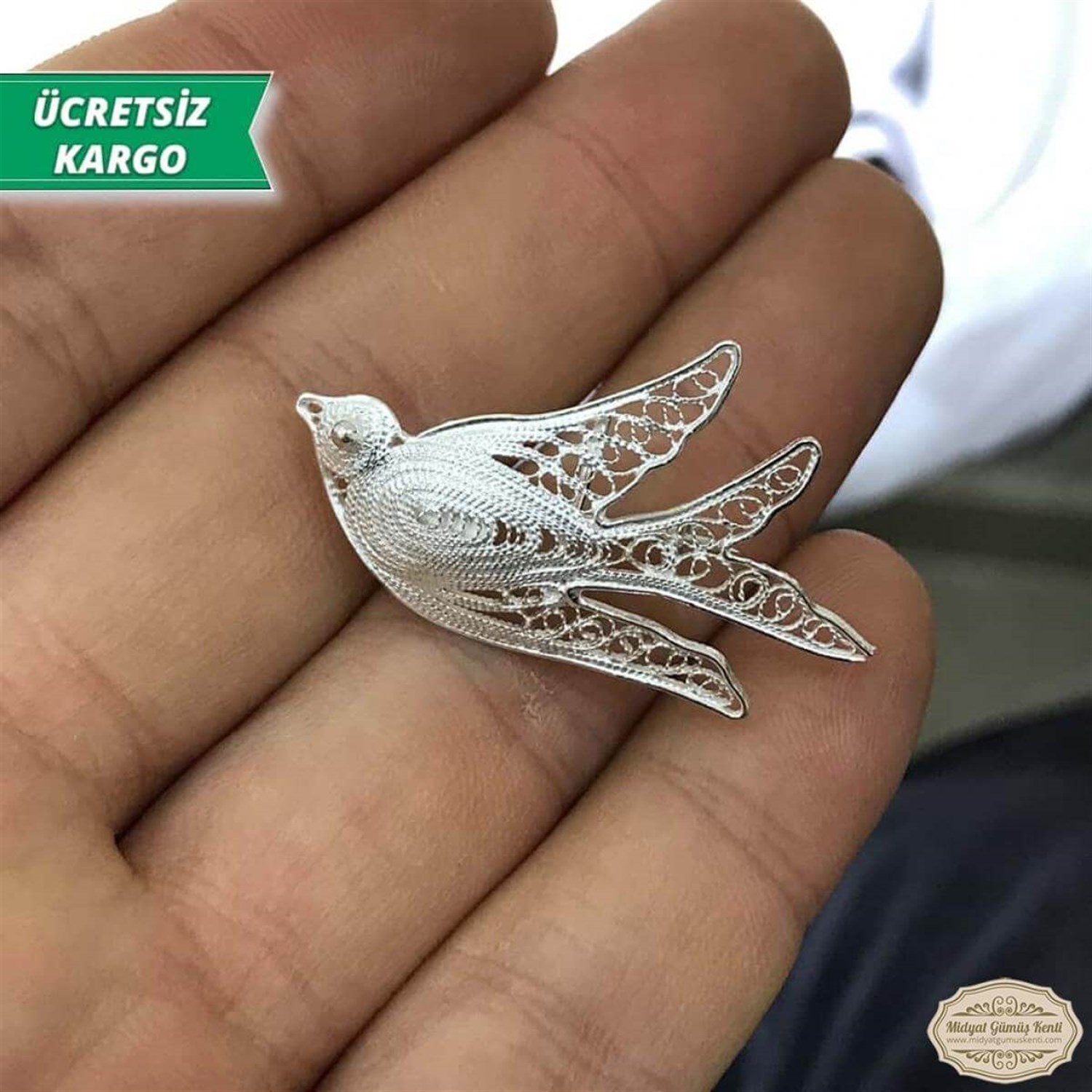 Kuş Model Telkari Bayan Gümüş Broş