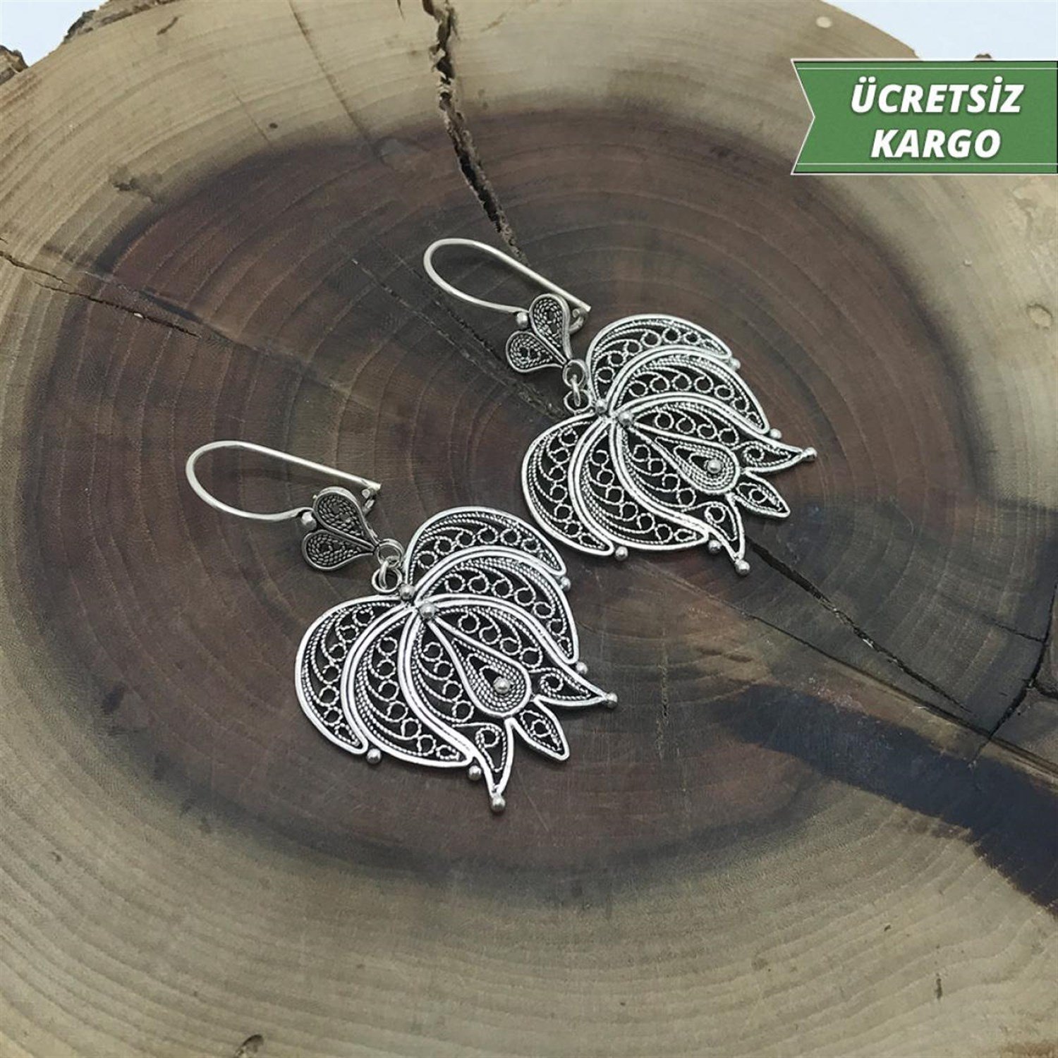 Lale Model Midyat Yöresel Oksitli Telkari Gümüş Küpe