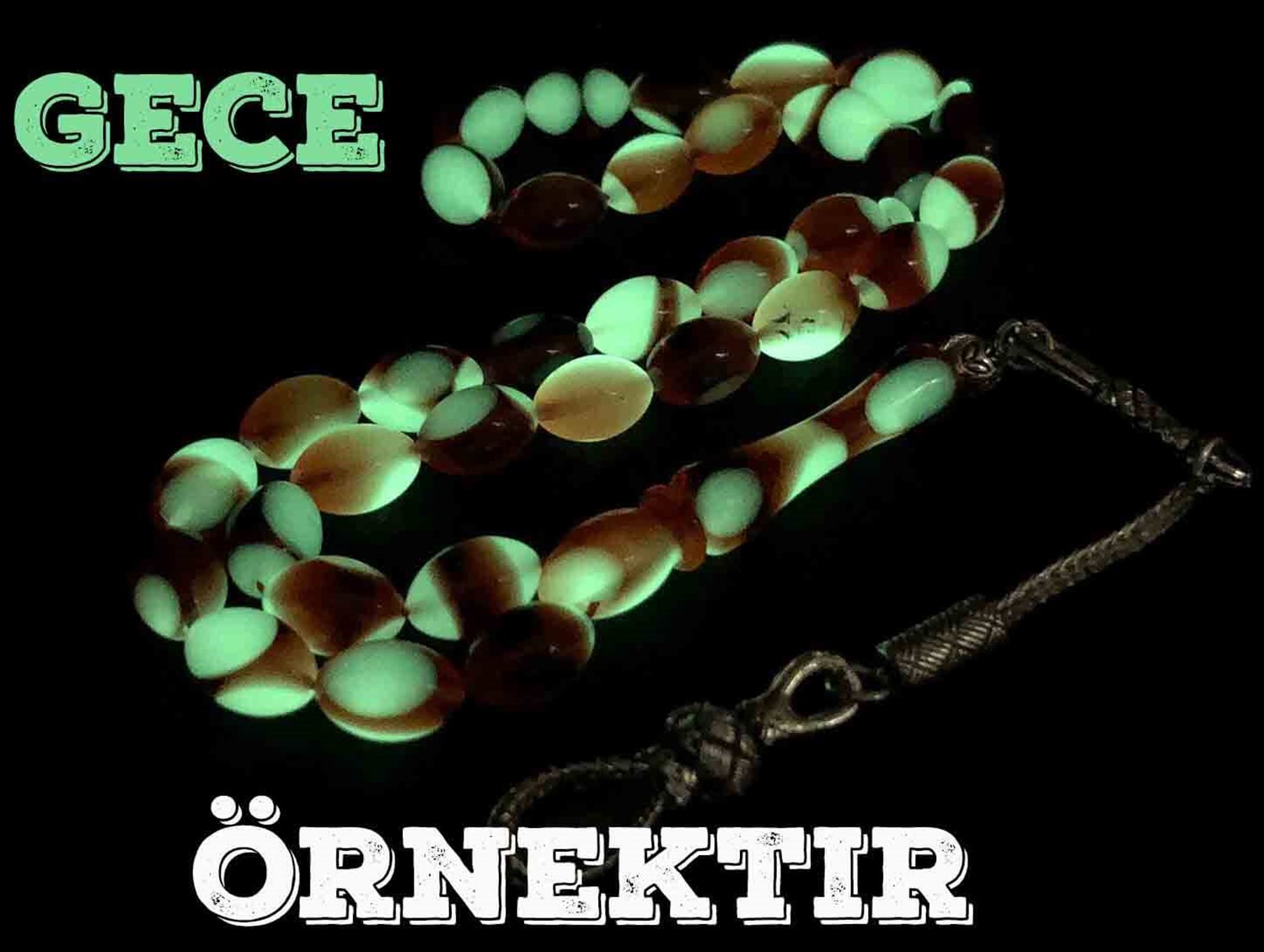 Limon Rengi Fosforlu Toz Kehribar Tesbih