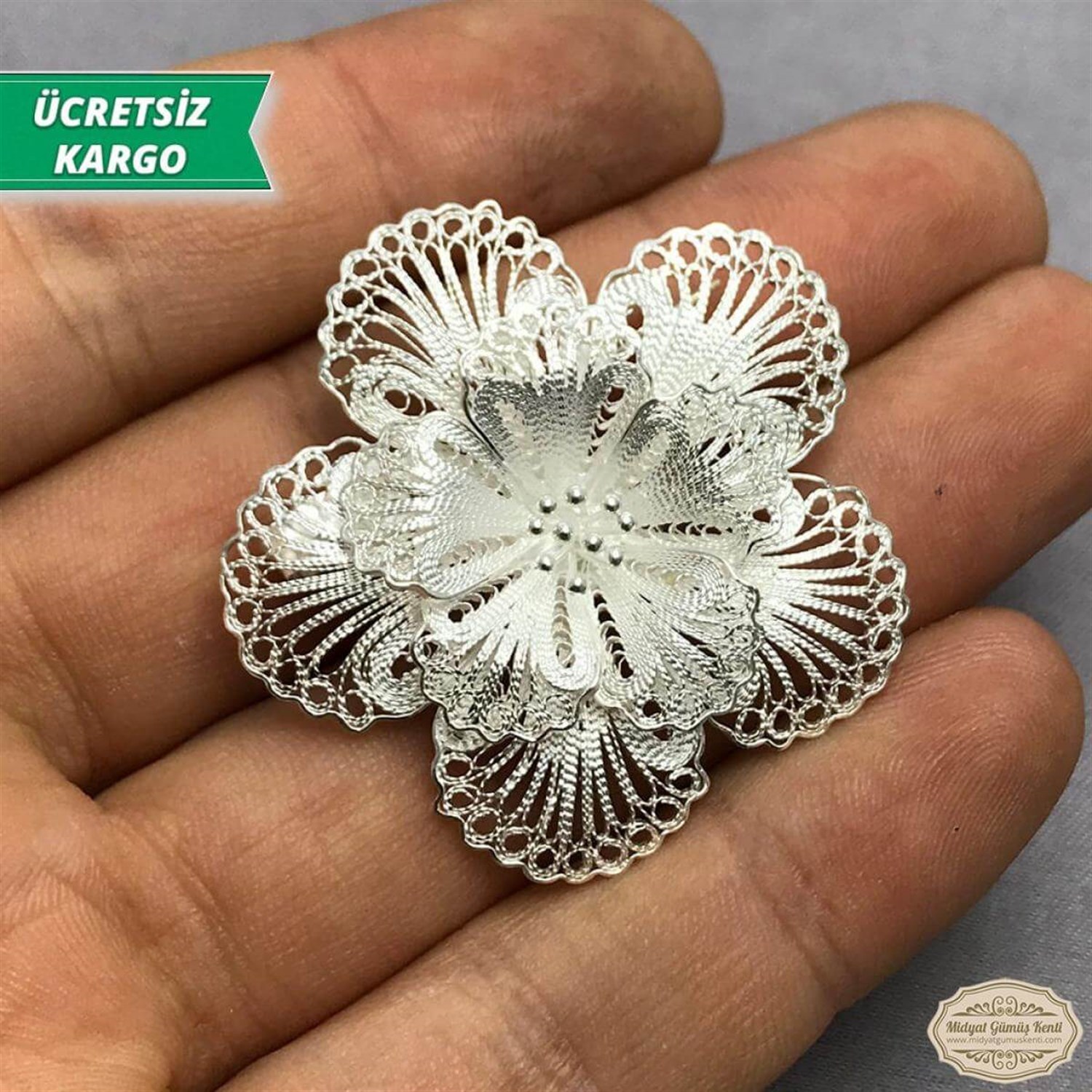 Papatya Model Telkari Bayan Gümüş Broş